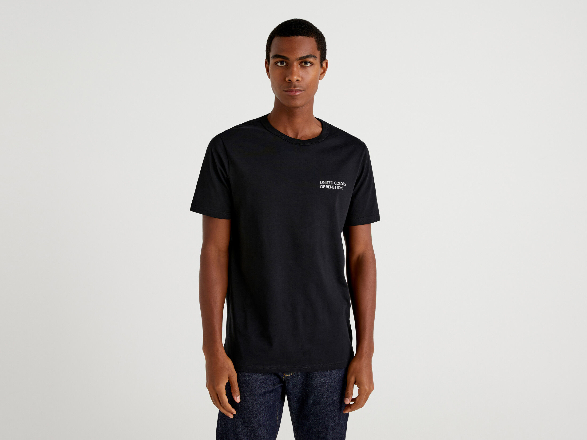 Black t shirt with logo print Black Benetton
