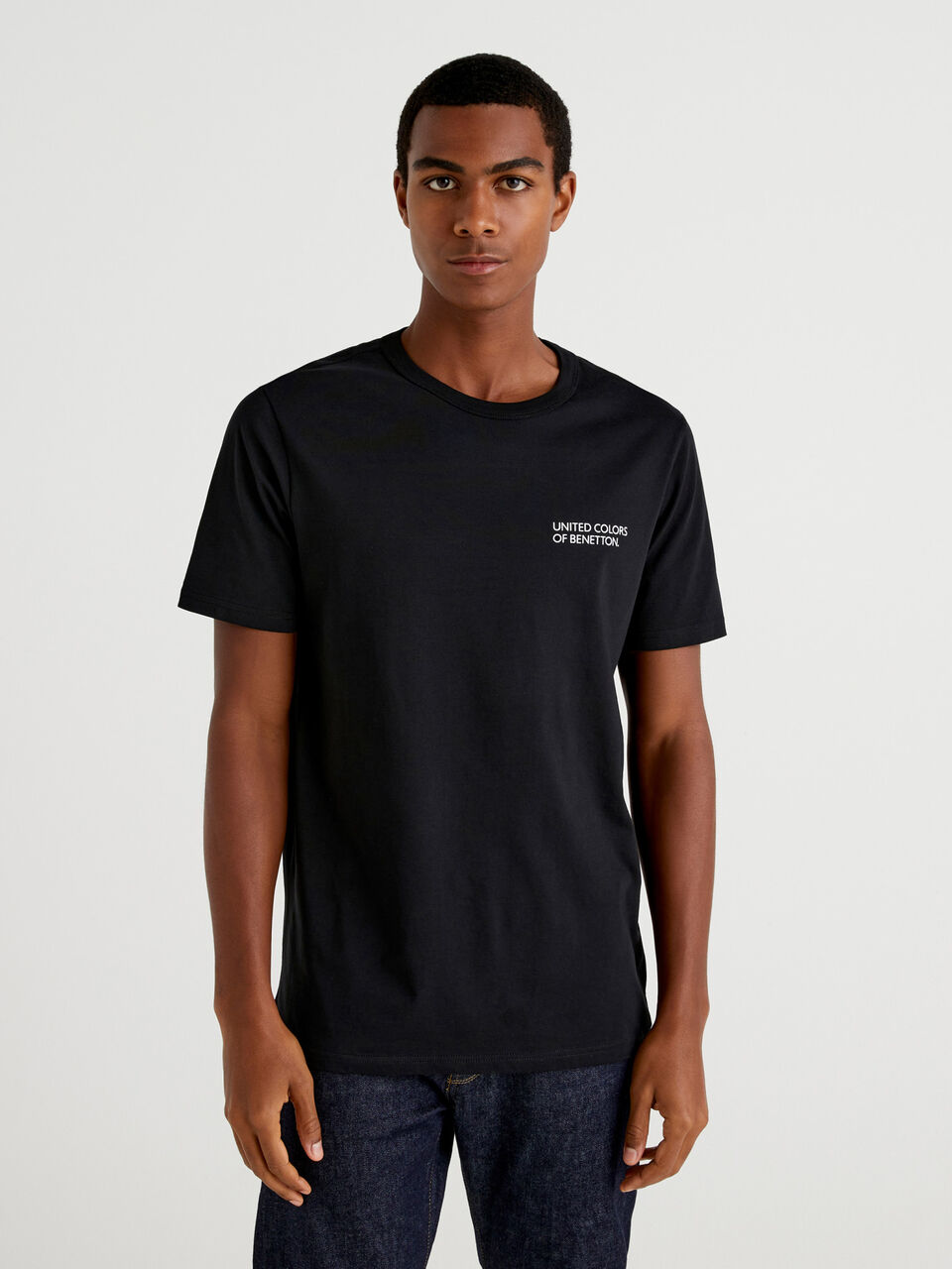 Black t-shirt with logo - Benetton | print Black