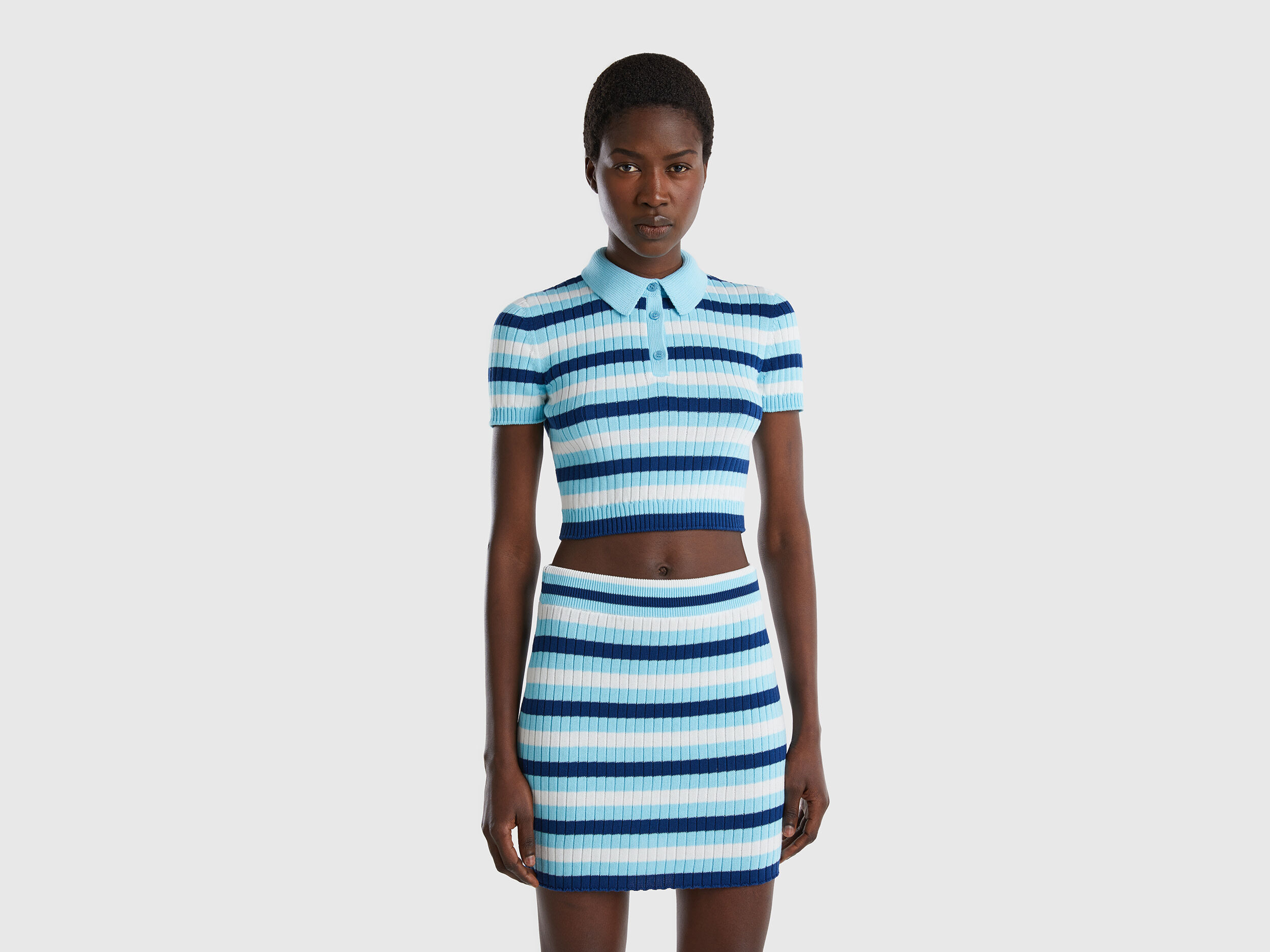 Striped cropped polo Light Blue Benetton