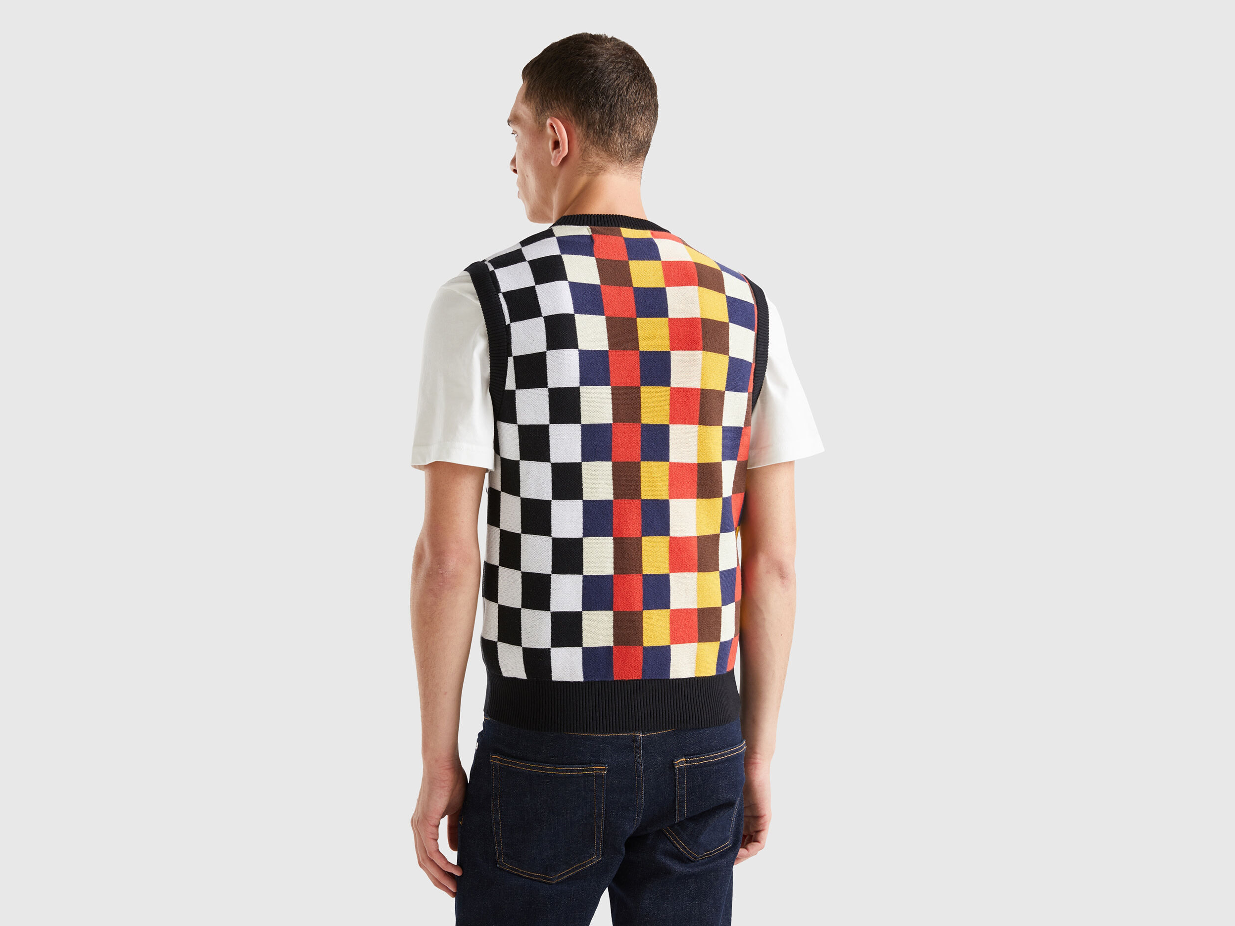 Checkered vest in 100 cotton Black Benetton