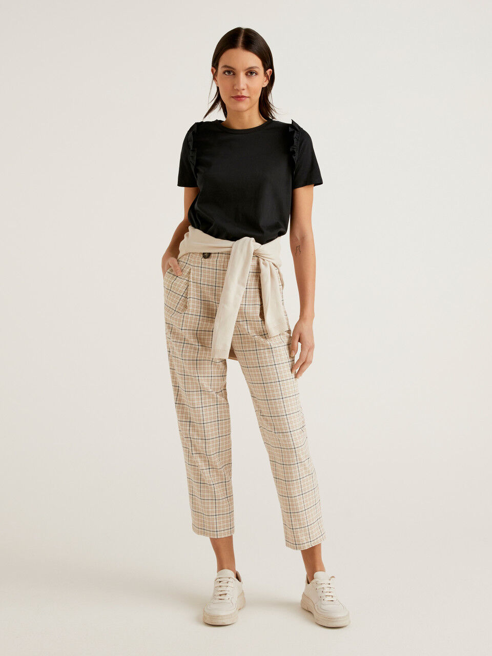 Reiss Craft Slim Fit Cotton-Linen Check Adjustable Trousers | REISS USA