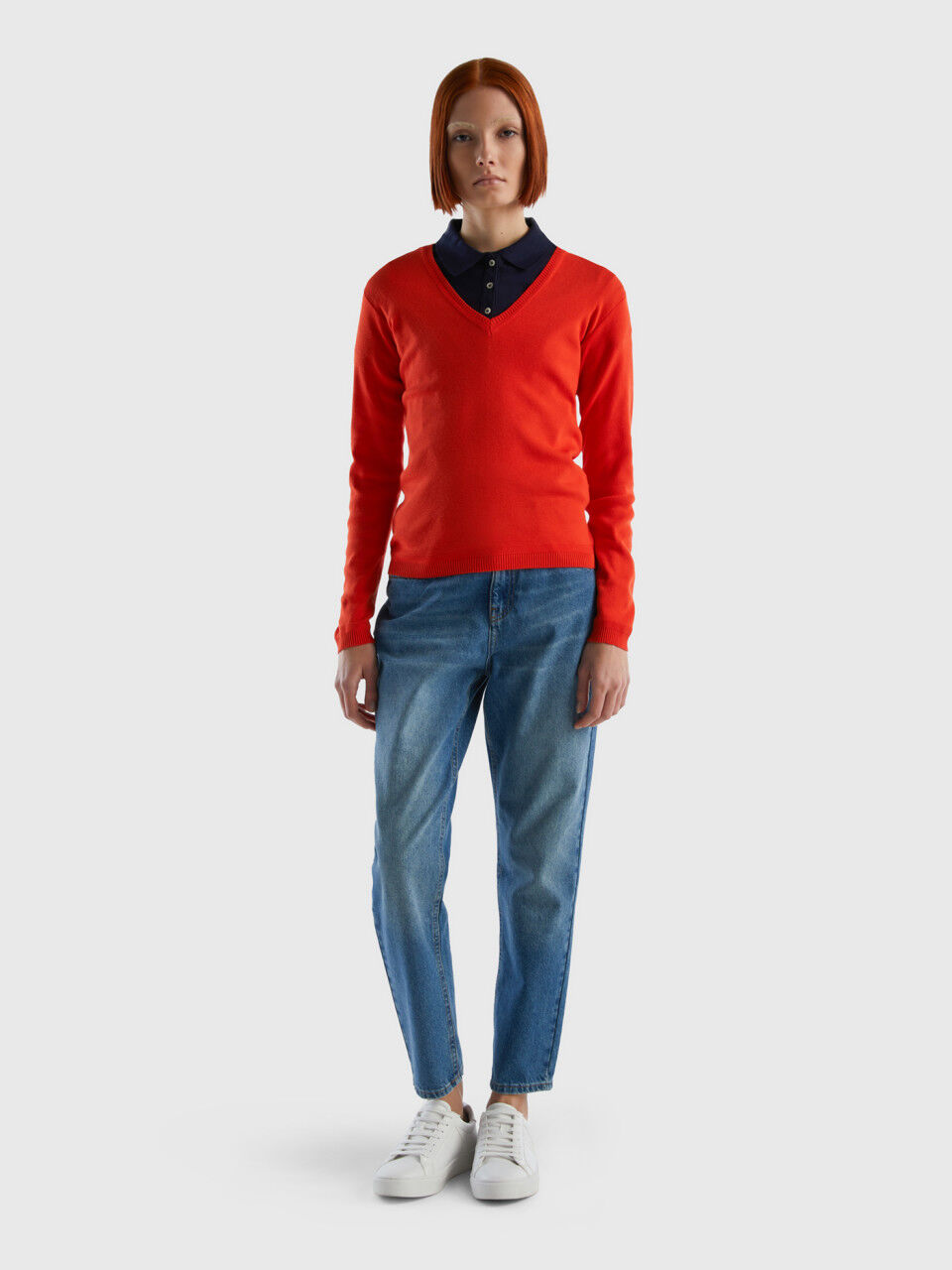 V-neck sweater in pure cotton