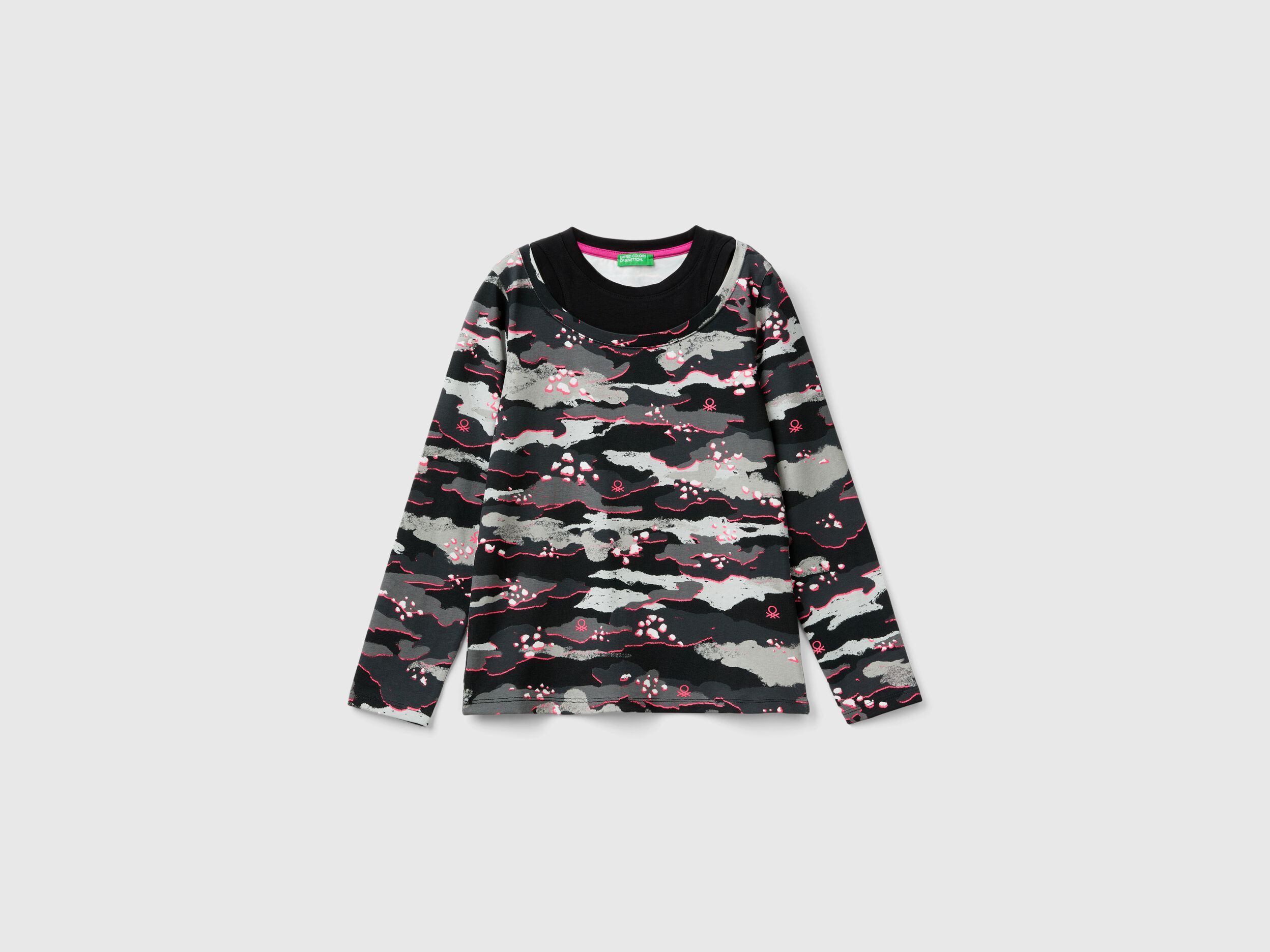 Camouflage t-shirt with neon details - Multi-color | Benetton