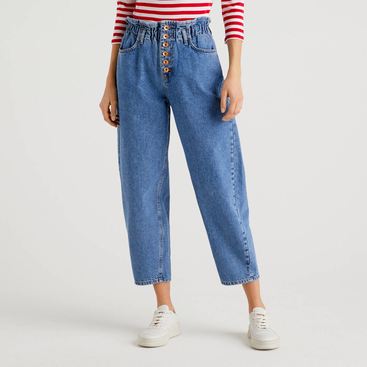 Paper bag trousers denim clearance