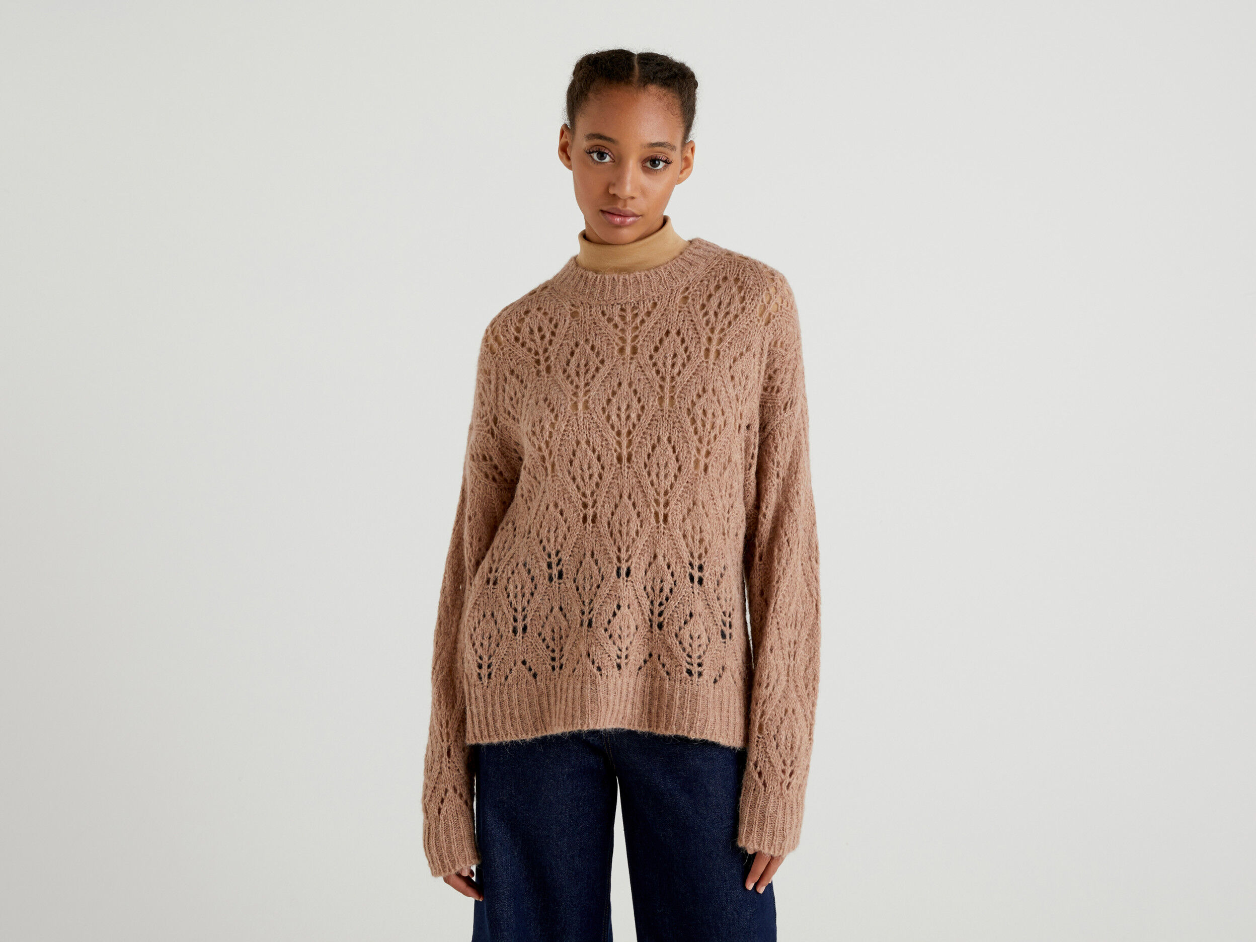 Lace look sweater - Beige | Benetton