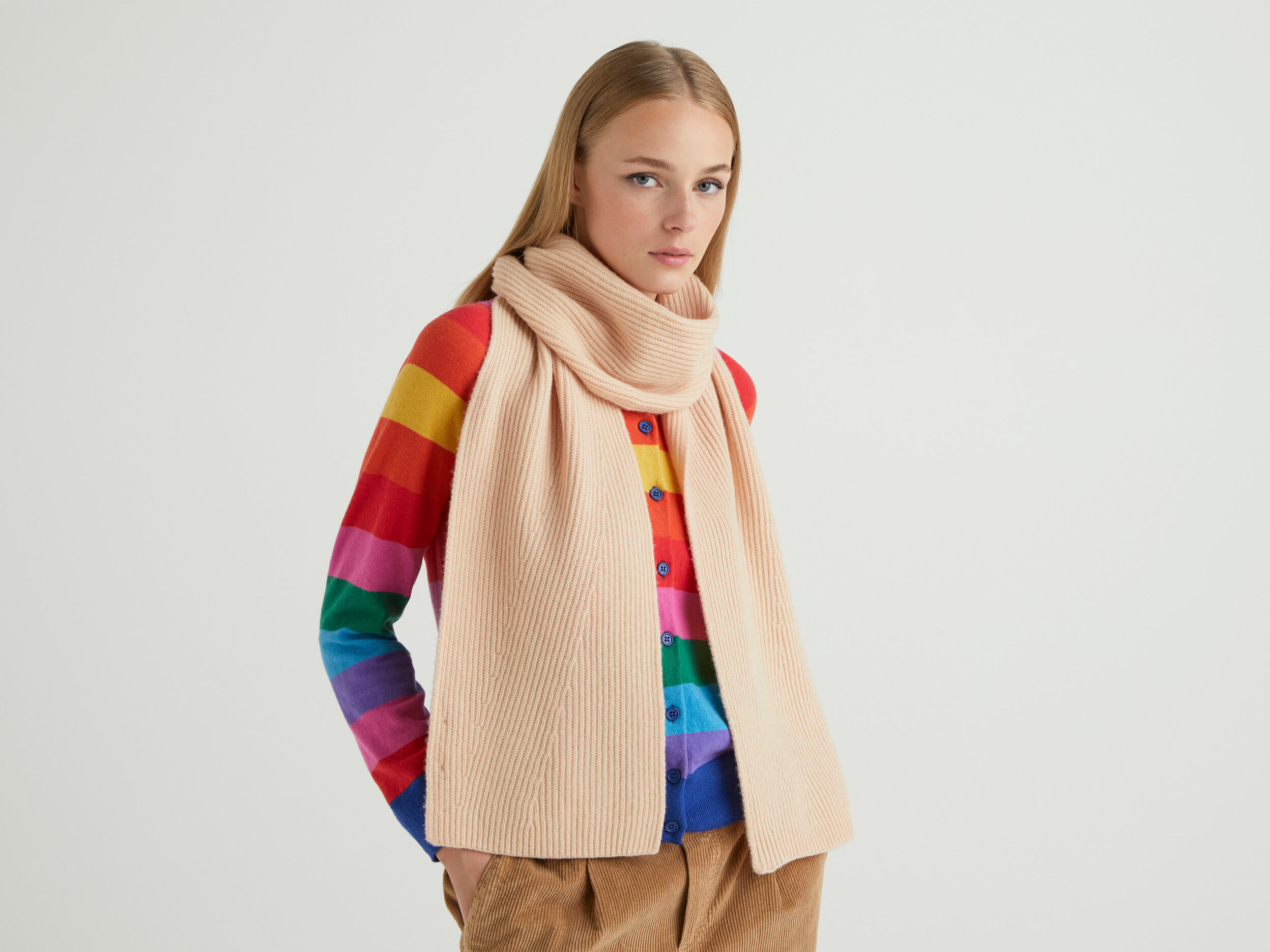 Pure virgin wool scarf Beige Benetton
