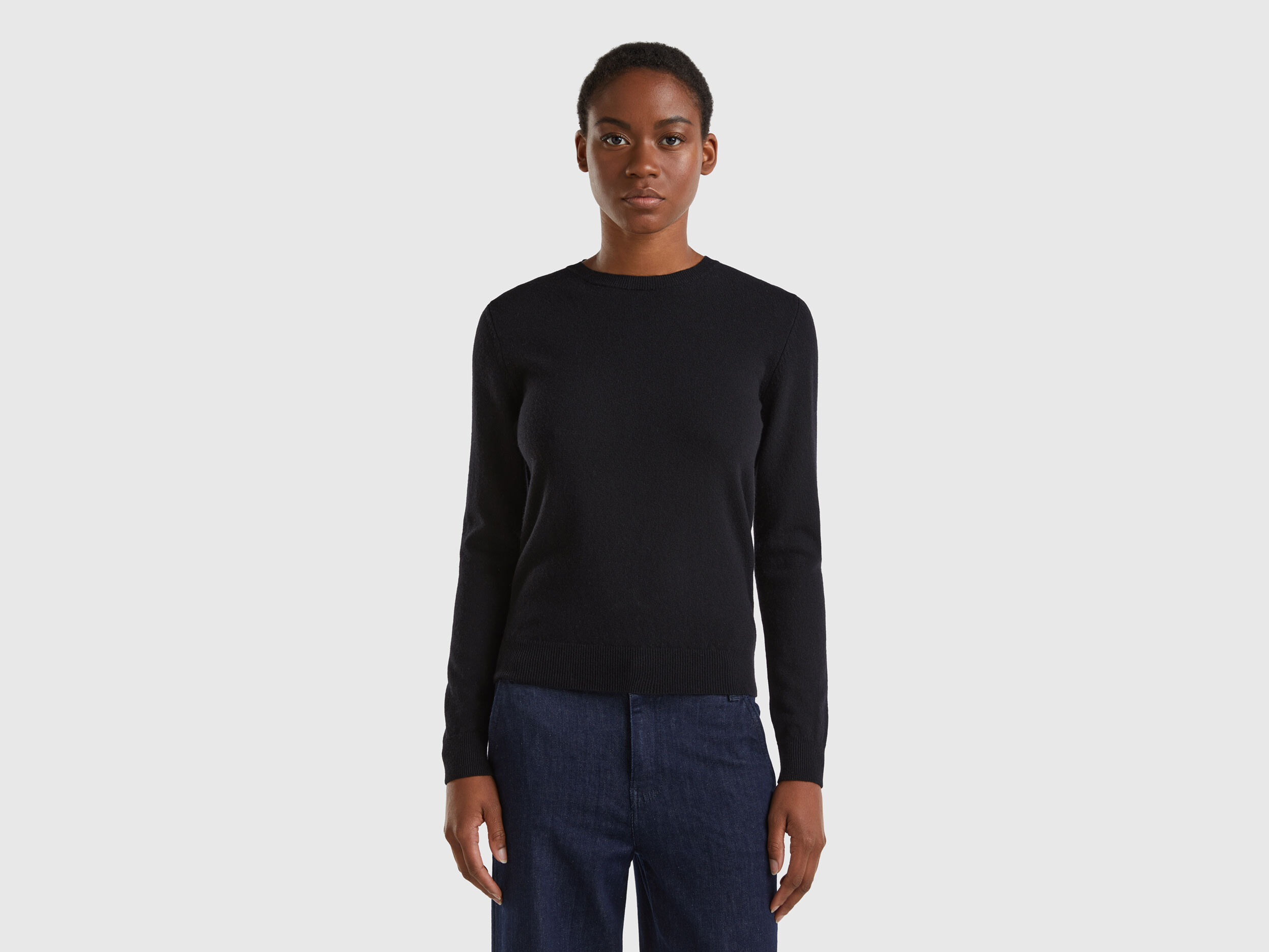 Black crew neck sweater in Merino wool Black Benetton
