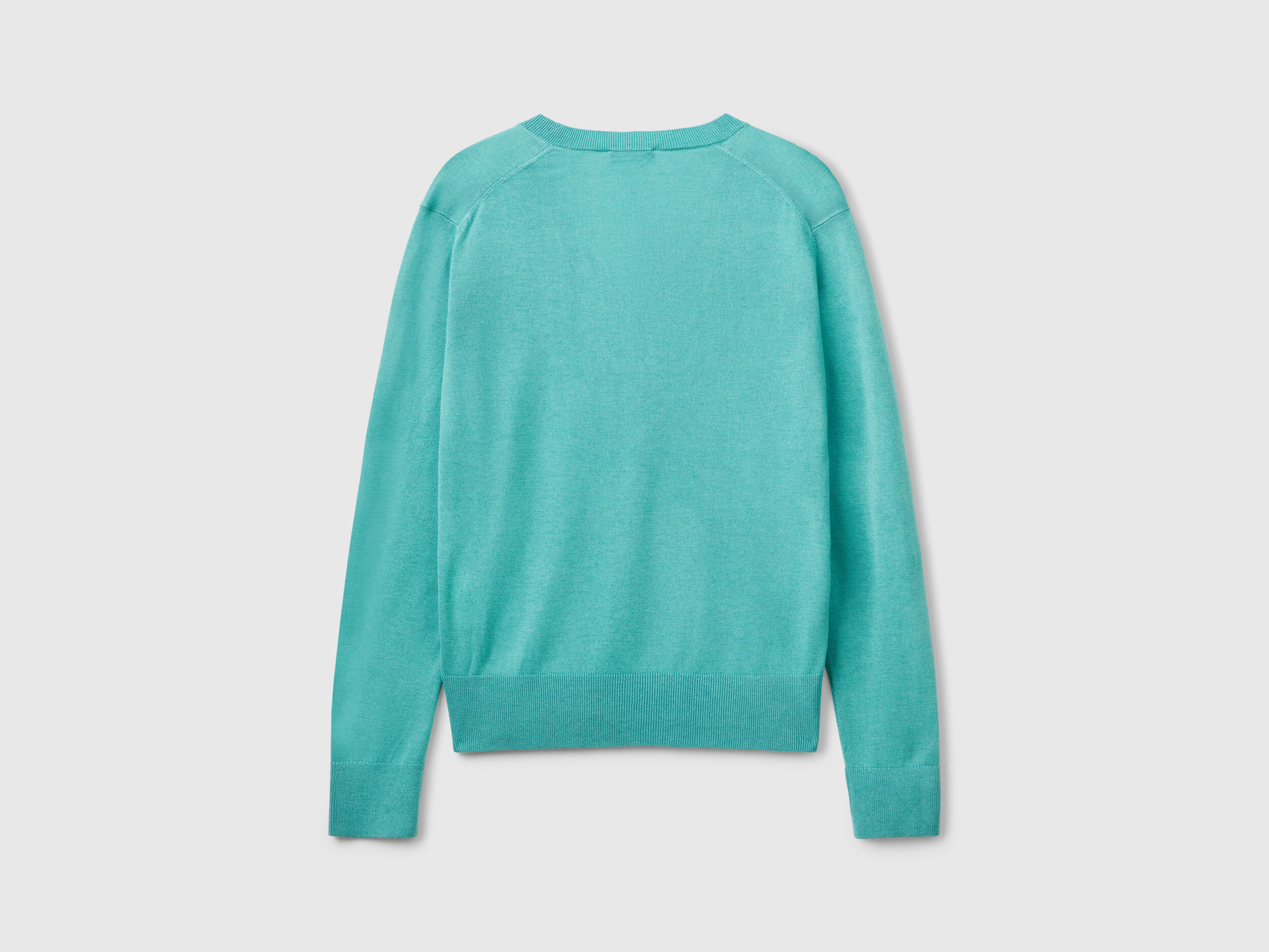 V-neck sweater in silk blend - Aqua | Benetton