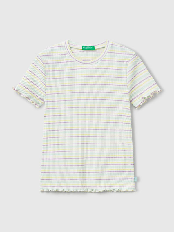 Camiseta de algodón elástico a rayas Niña