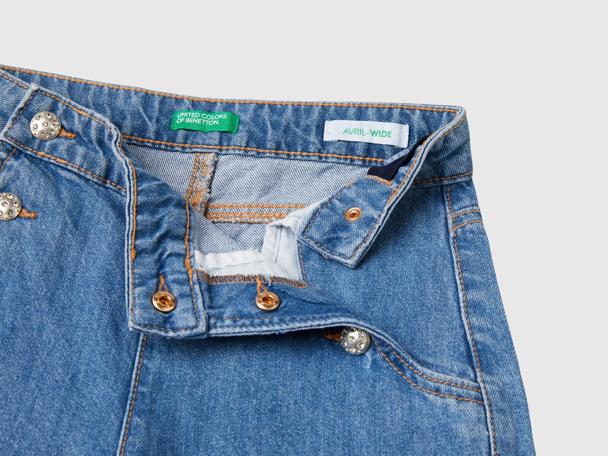 Jeans with jewel effect applique Light Blue Benetton