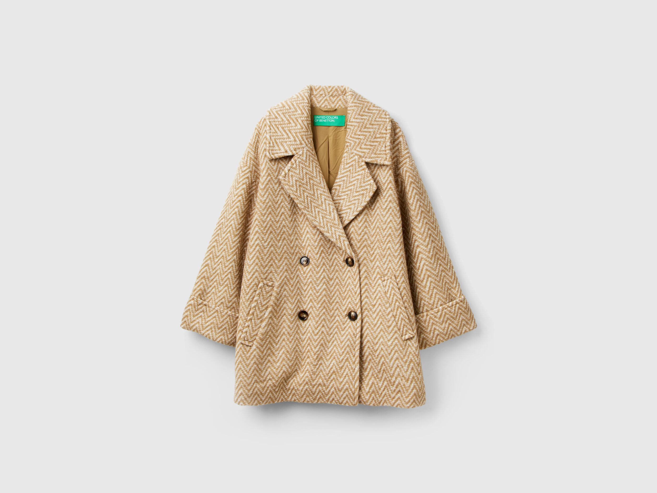 Double-breasted oversized coat - Beige | Benetton