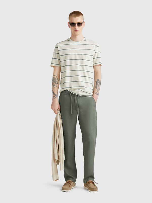 Trousers in pure linen with drawstring Men