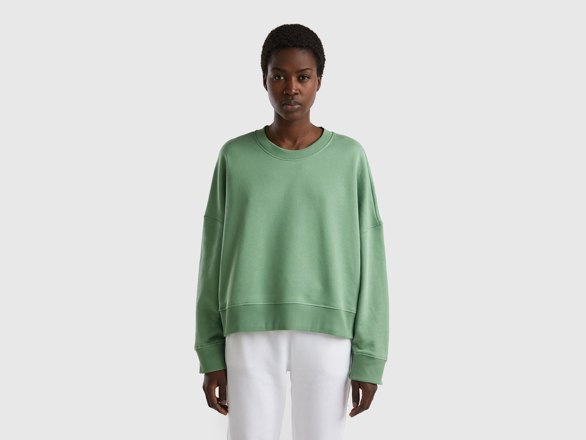 Boxy fit 100 cotton sweatshirt Green Benetton