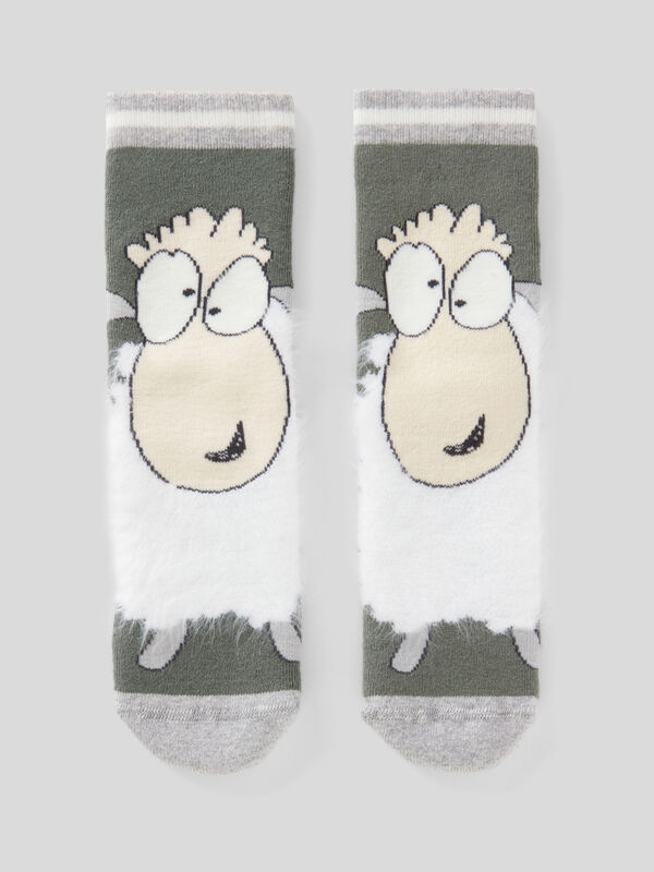 Green non-slip socks with sheep Junior Boy