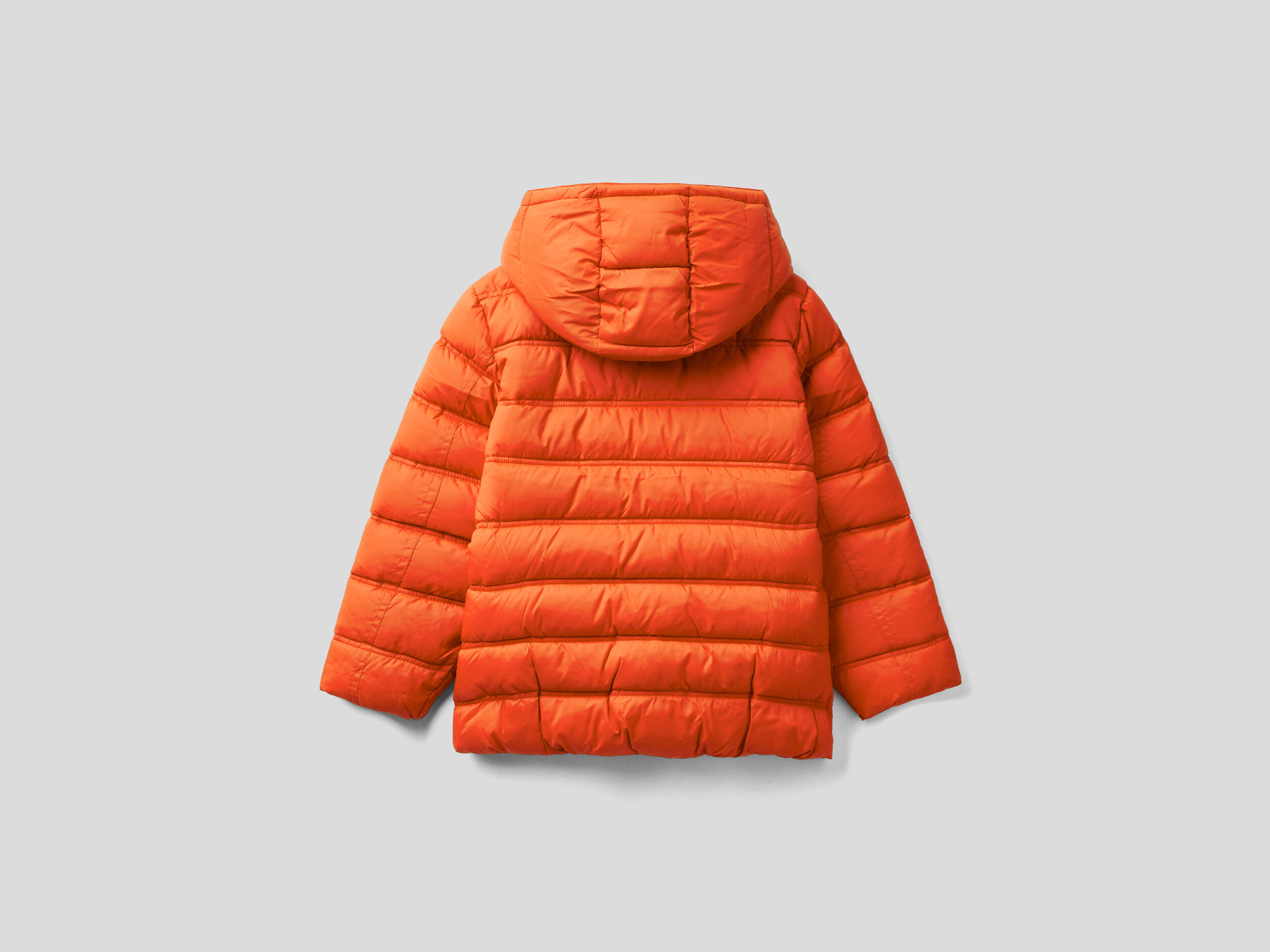 Puffer jacket with hood and logo Orange Benetton