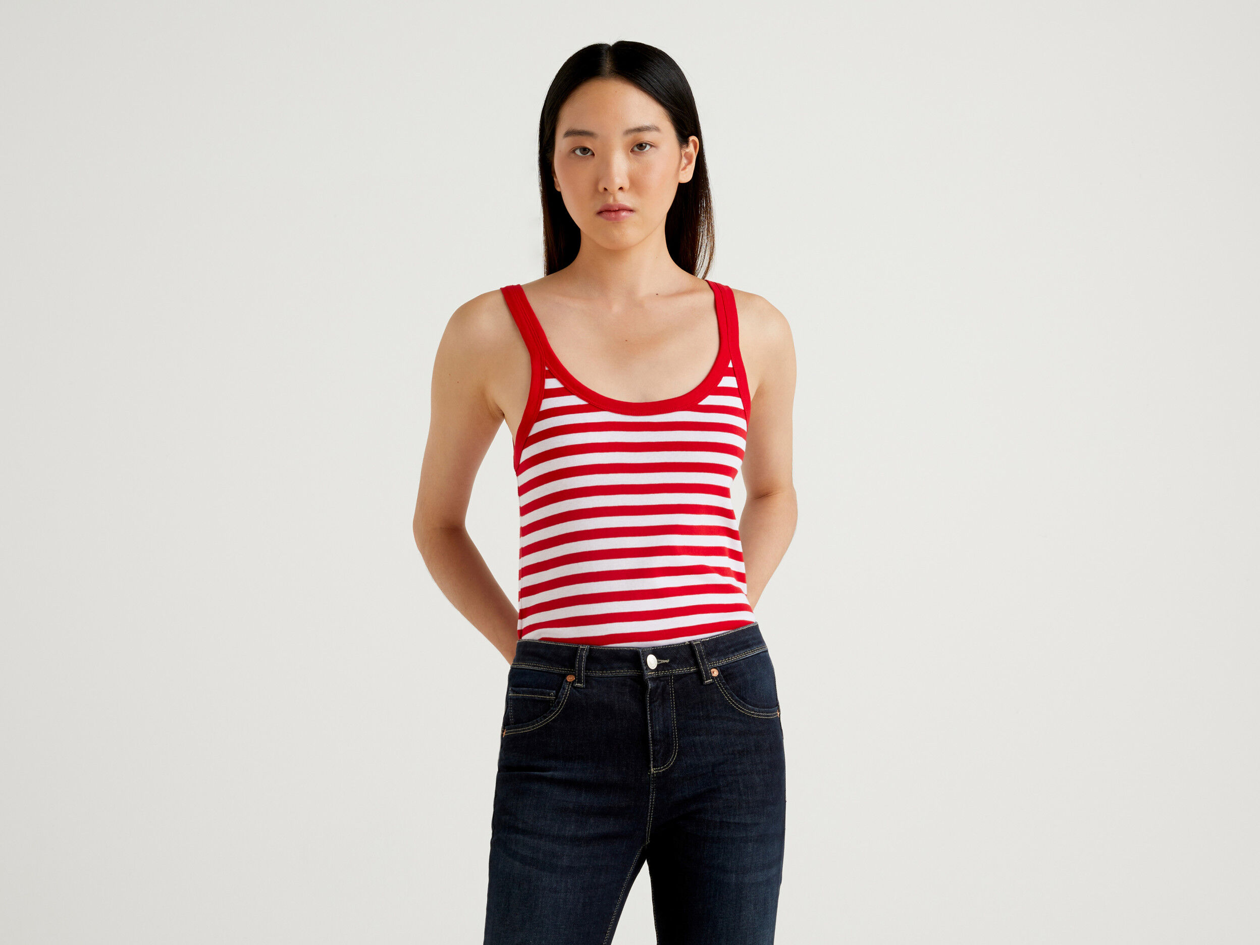 Red striped tank top in 100 cotton Red Benetton