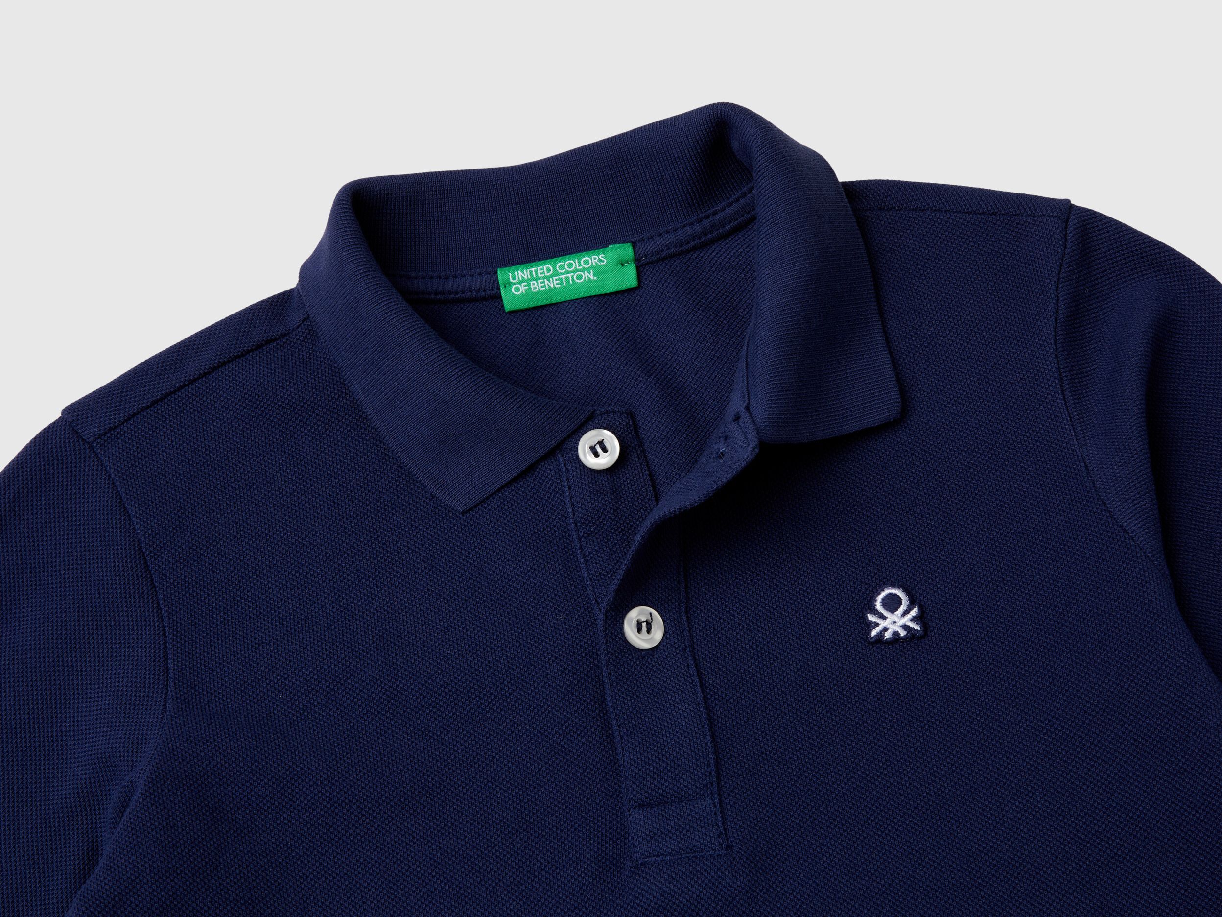 Long sleeve polo in organic cotton Dark Blue Benetton