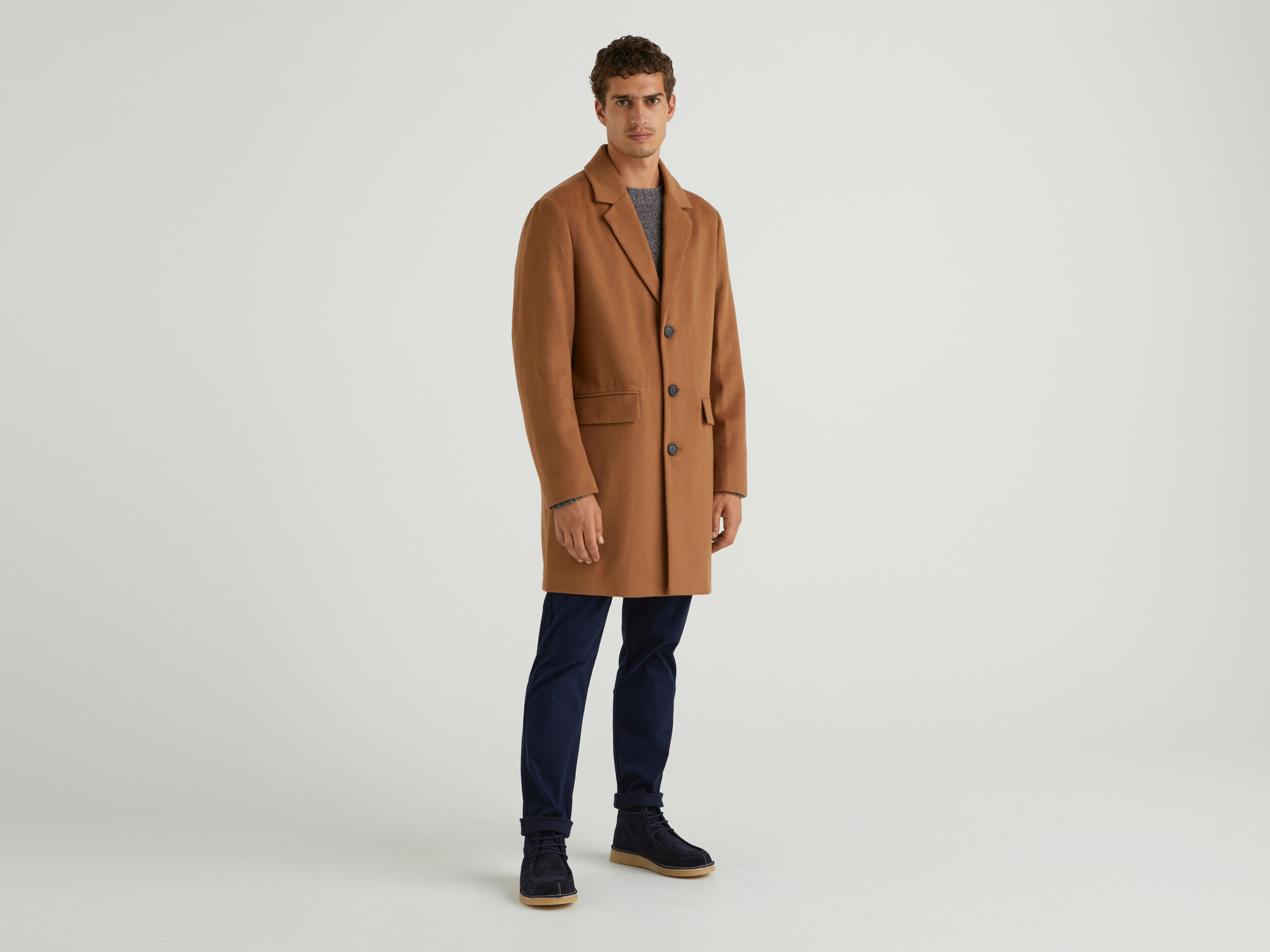 Lined coat in wool blend Brown Benetton