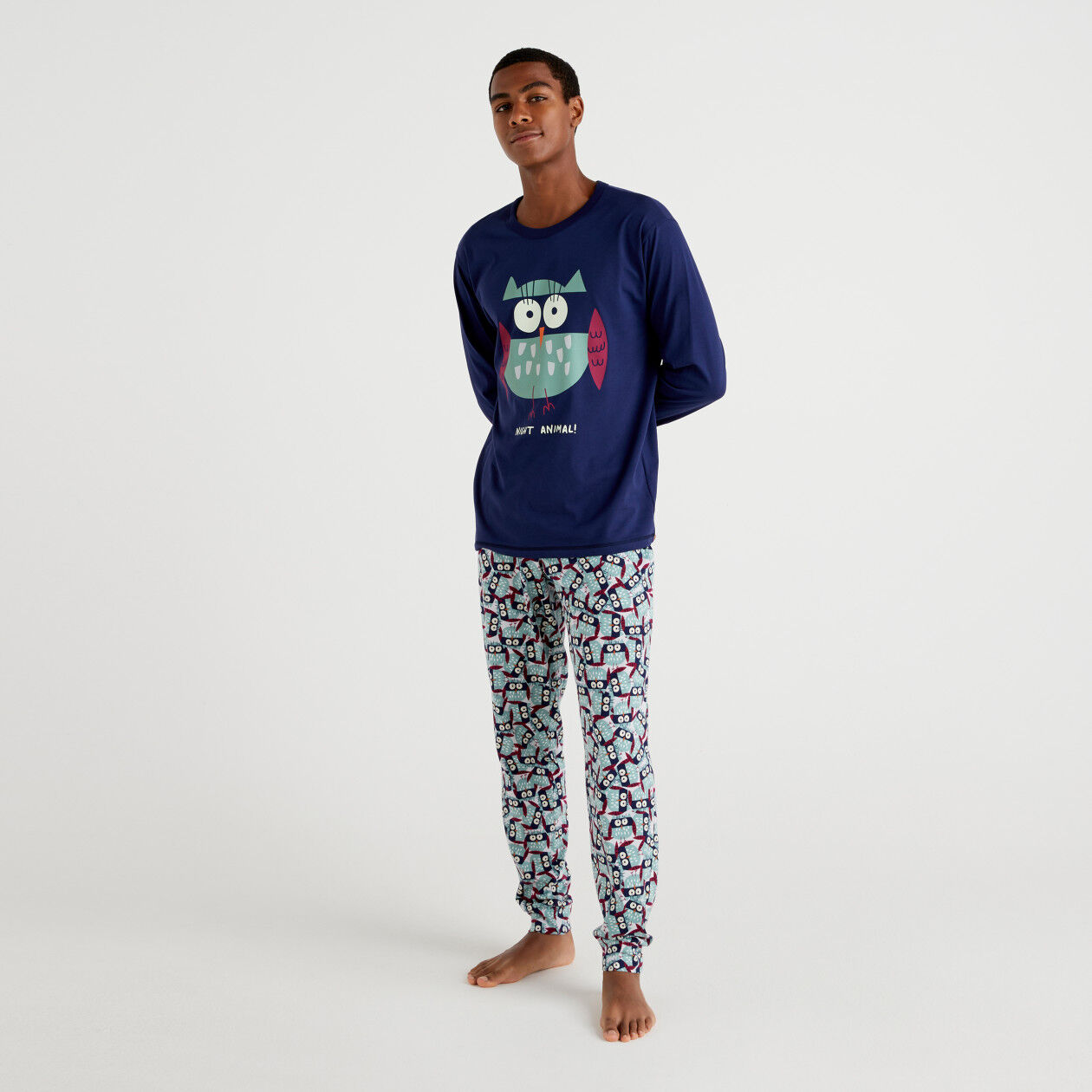 Warm pyjamas with owl print Dark Blue Benetton