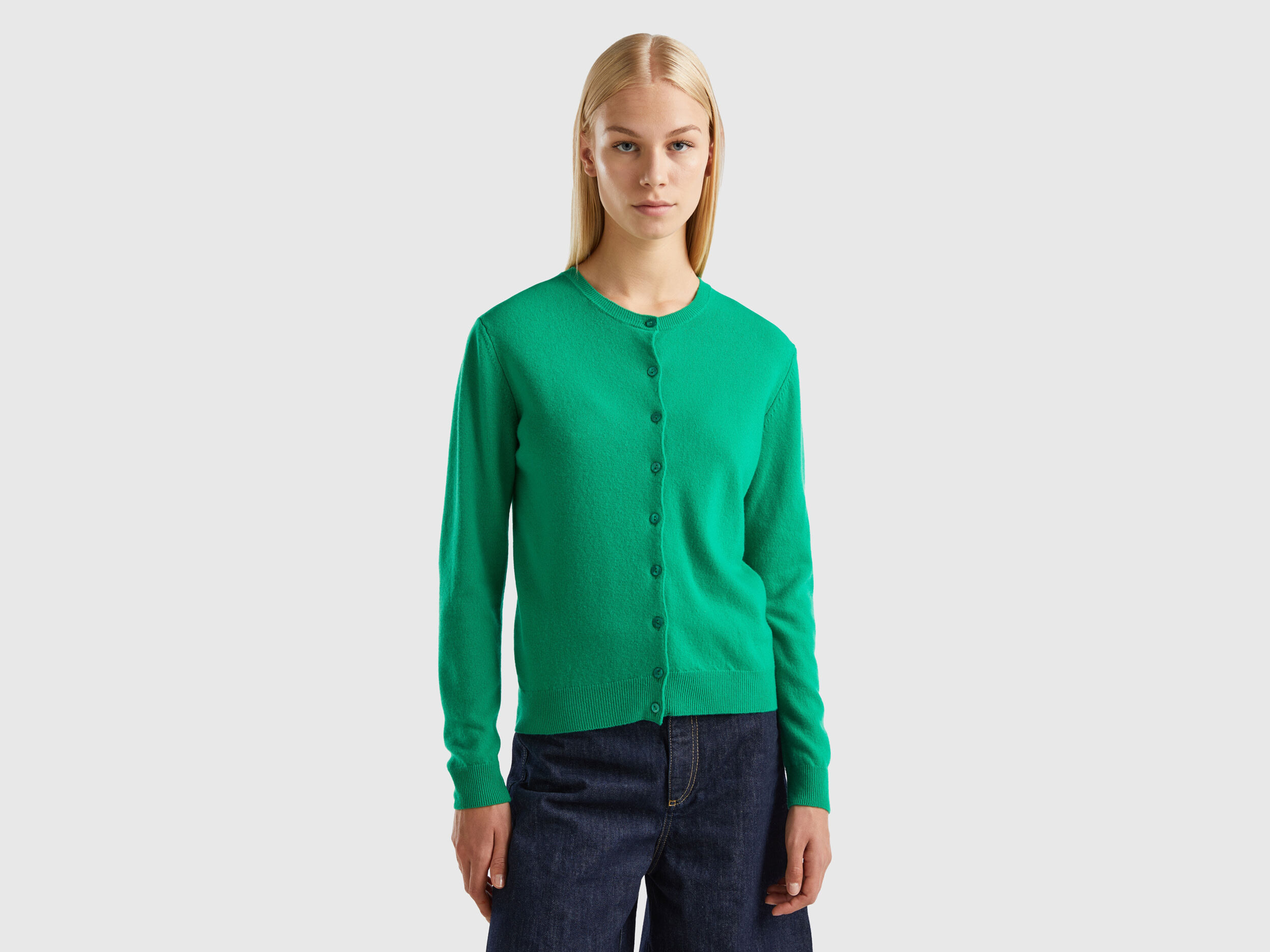 Green crew shop neck cardigan