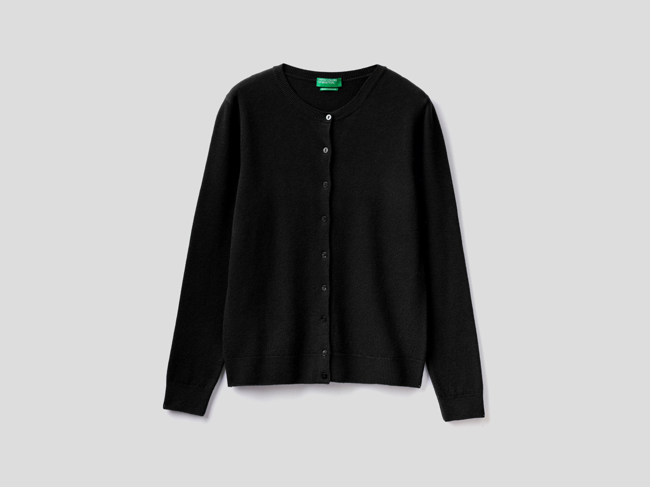 Black crew neck cardigan in pure virgin