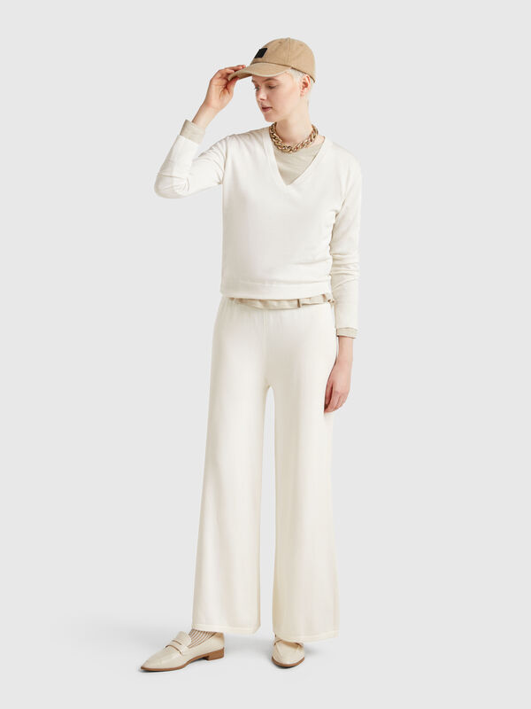 Pantalón ancho de punto Mujer