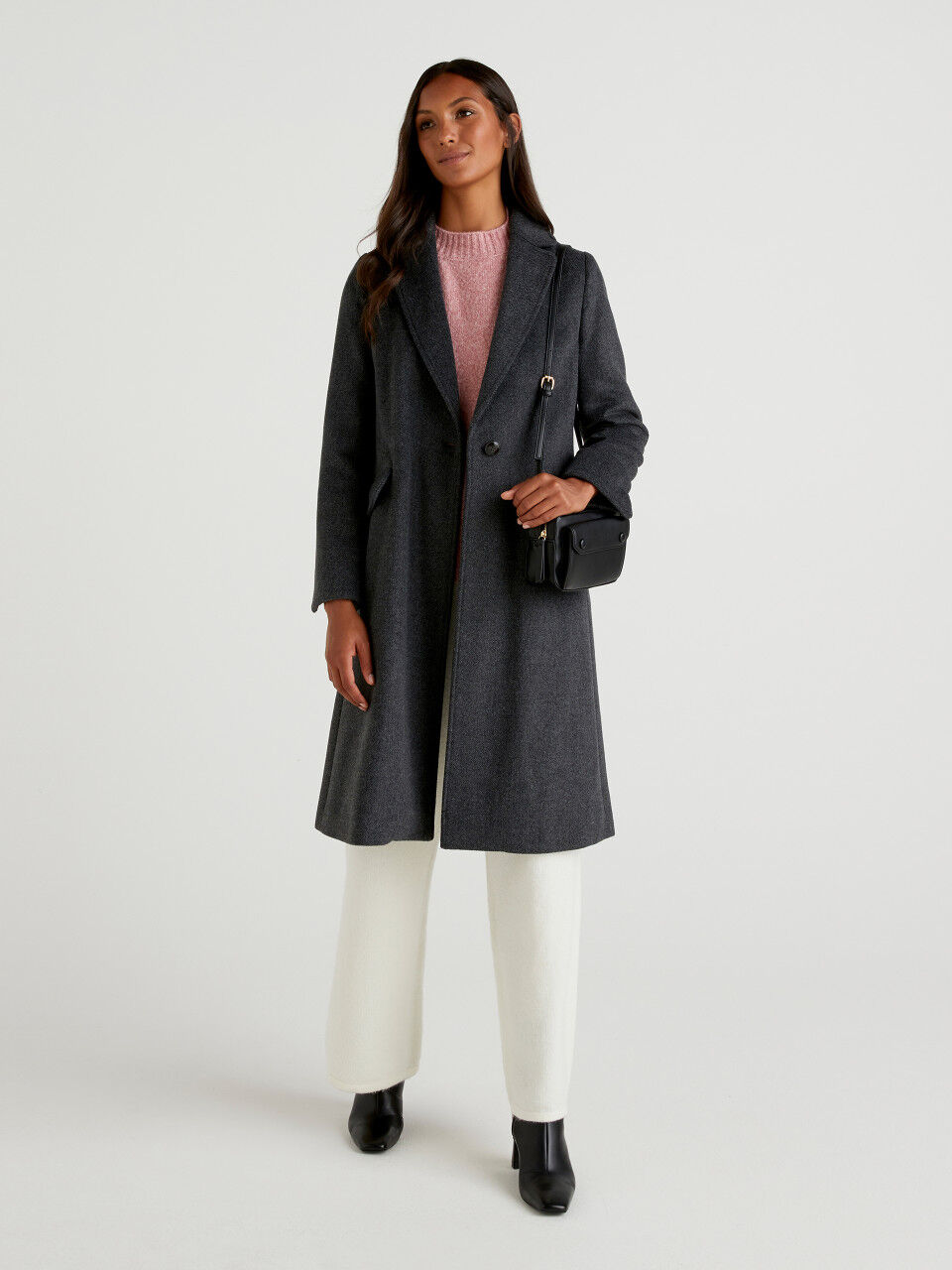 United Colors of Benetton Wool Coat light grey flecked casual look Fashion Coats Wool Coats 