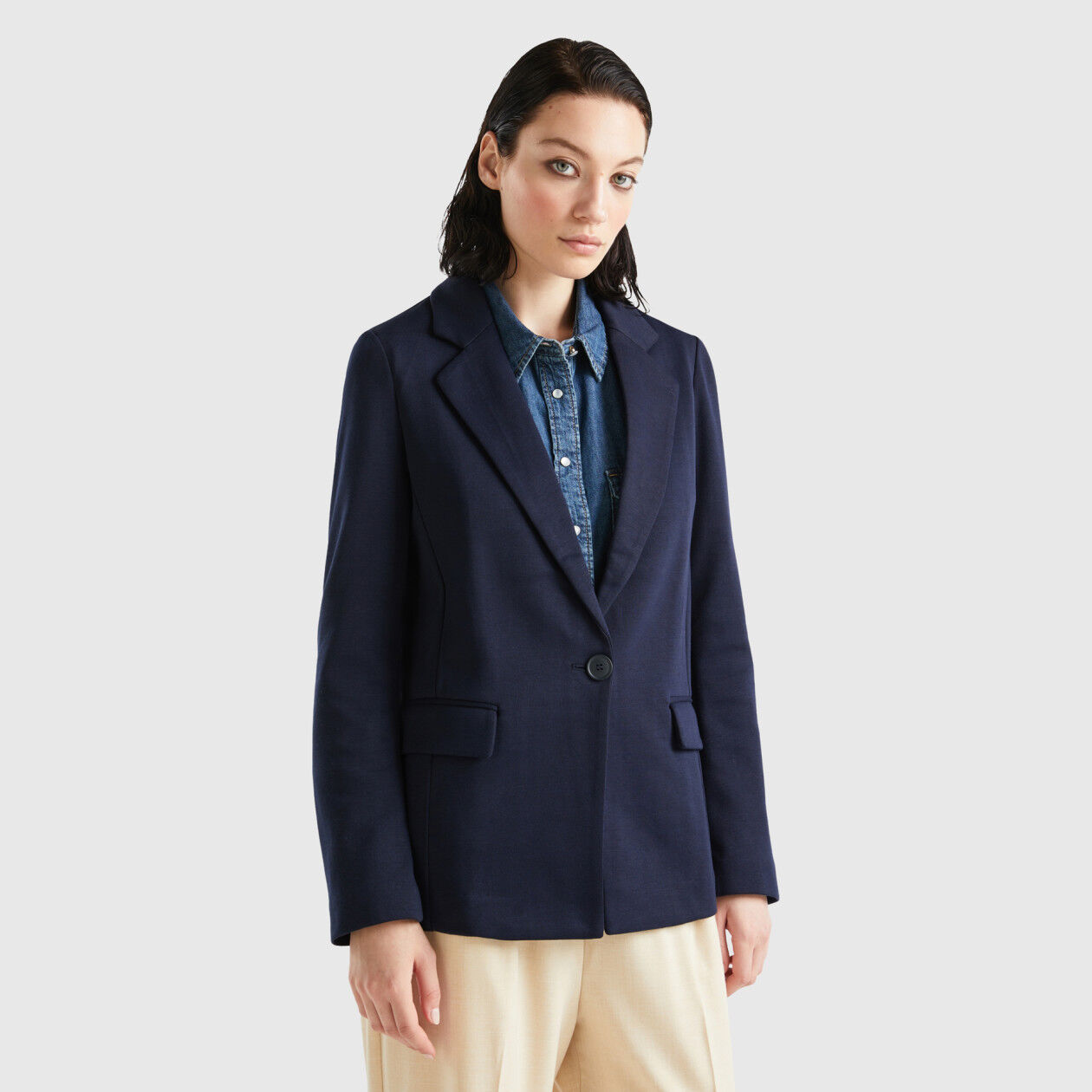 Navy blue fitted blazer ladies best sale