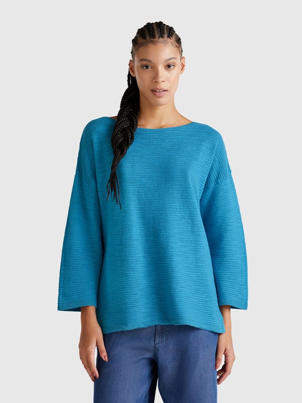 Sweater in linen blend with 3/4 sleeves Women
