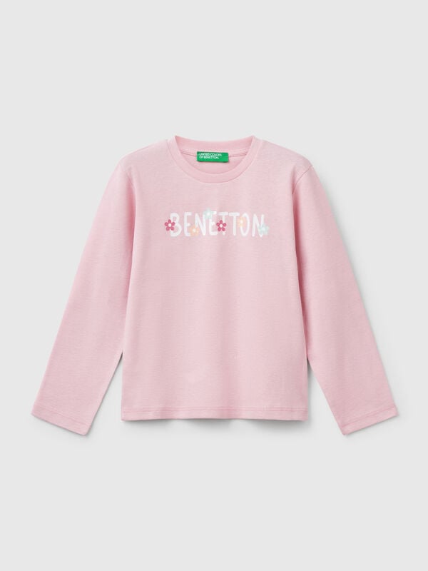 Camiseta slim fit con estampado de glitter Niña