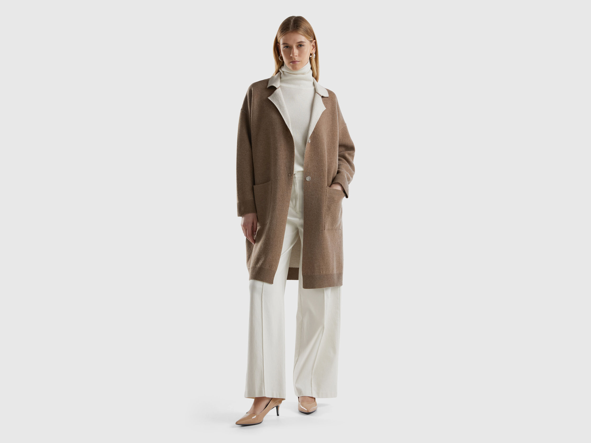 Camel coat benetton top