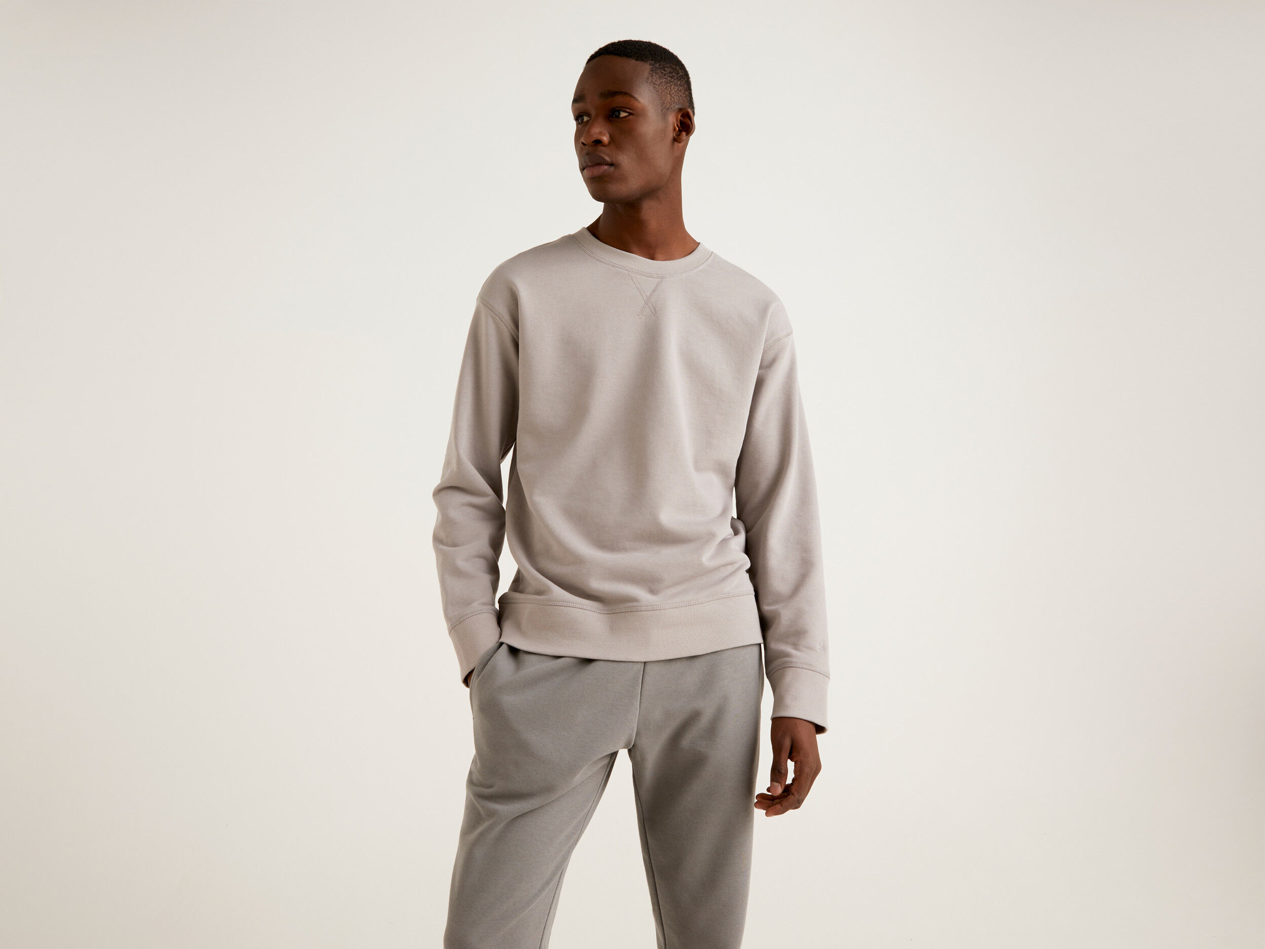 Solid color crew neck sweatshirt Light Gray Benetton