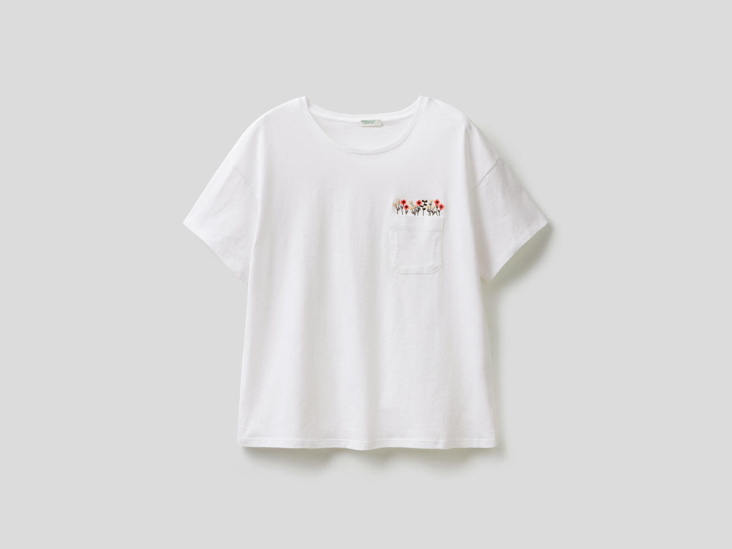 T Shirt With Embroidered Flowers