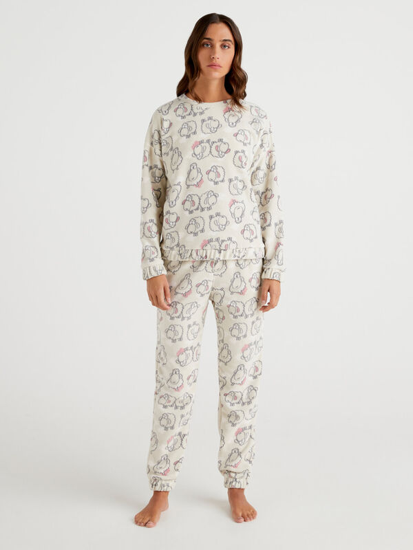 Pyjamas in warm fleece with print Women
