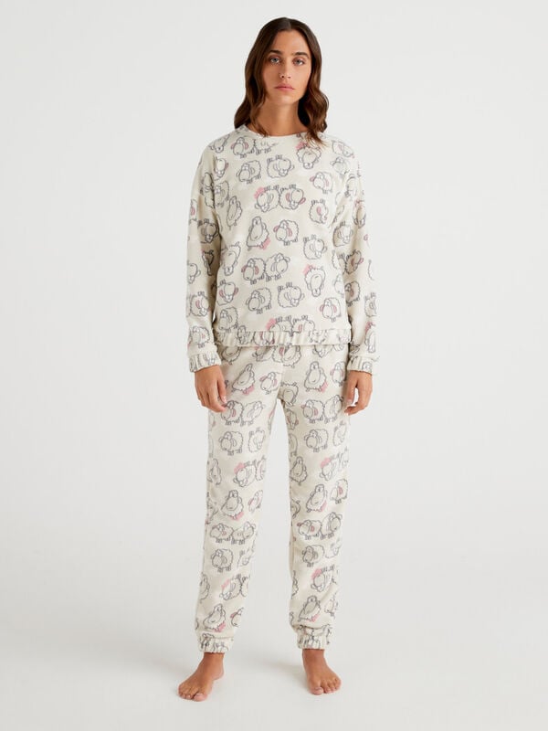 Pijama de tejido polar cálido con estampado de ovejas Mujer