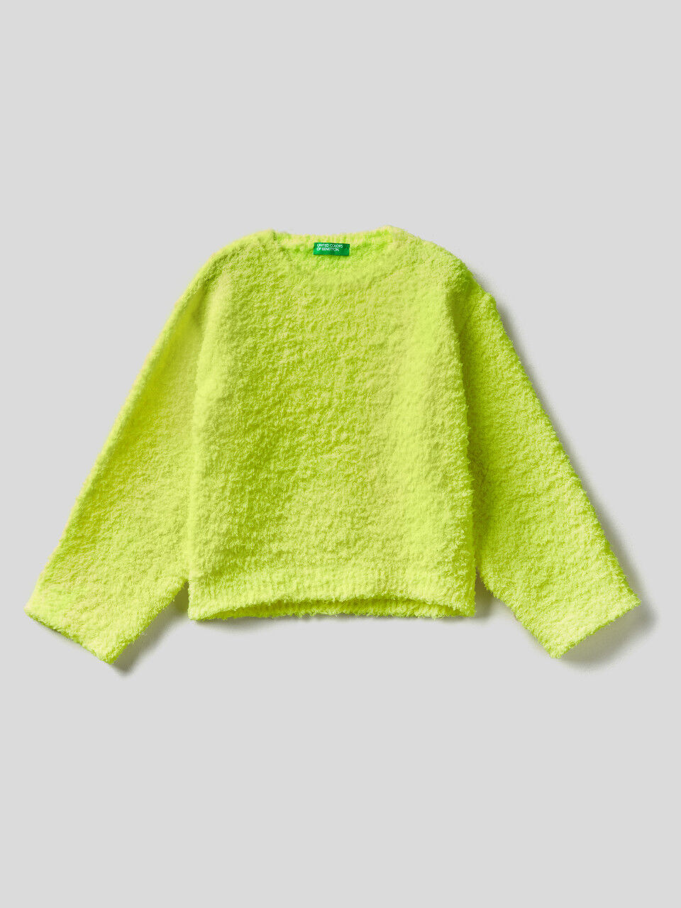 Neon yellow boxy fit sweater with bouclé look