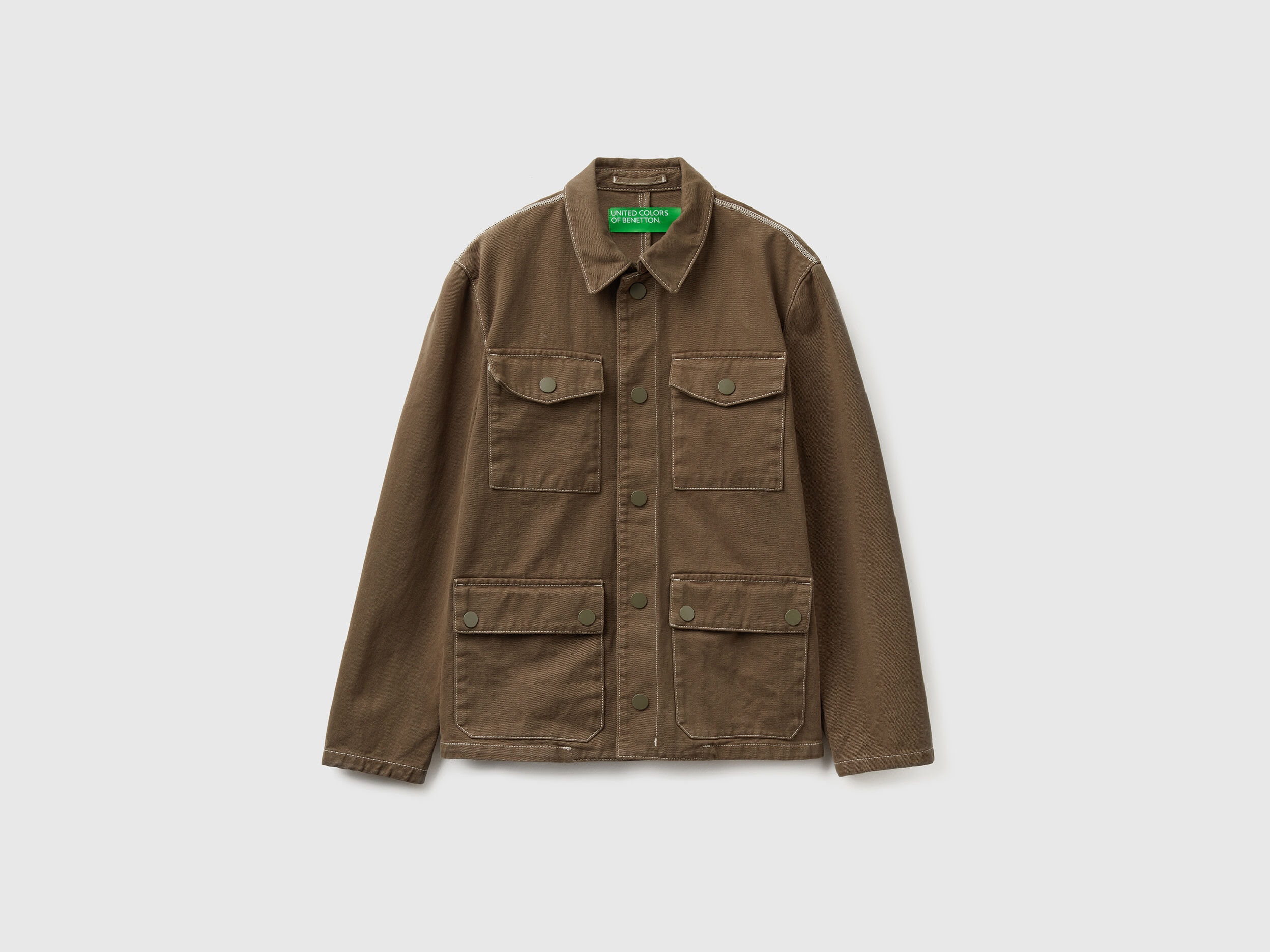 Jacket in cotton with pockets - Military Green | Benetton