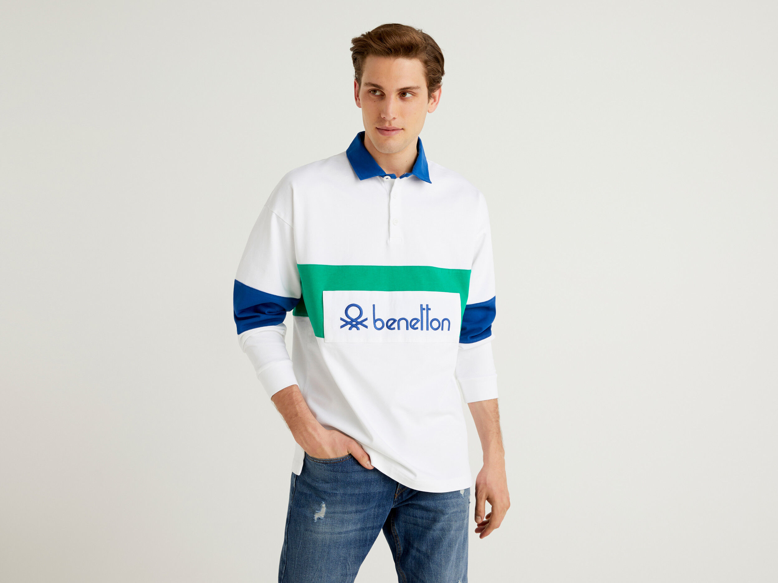 Benetton polo clearance manga larga
