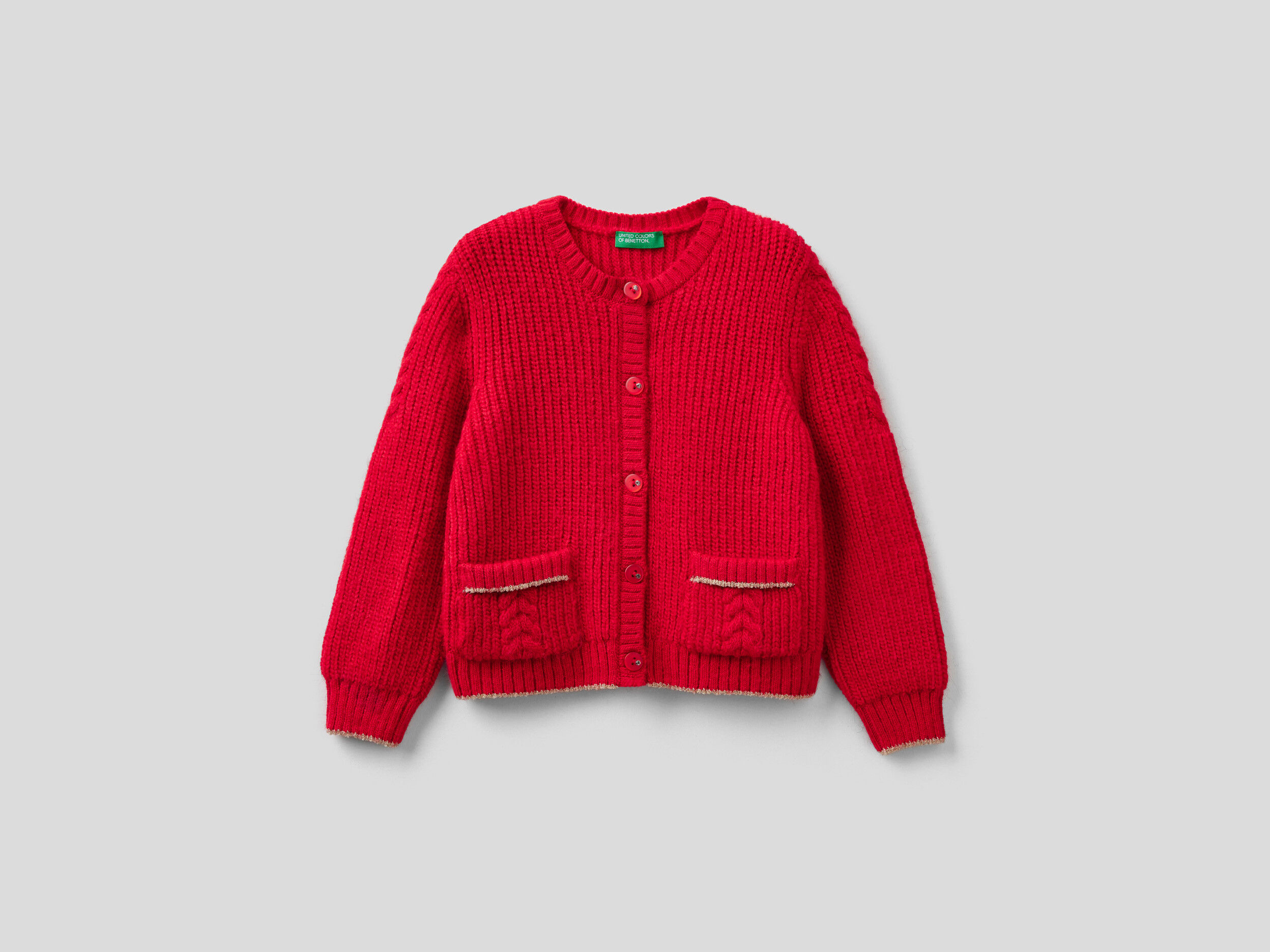 Cardigan with buttons and pockets Red Benetton