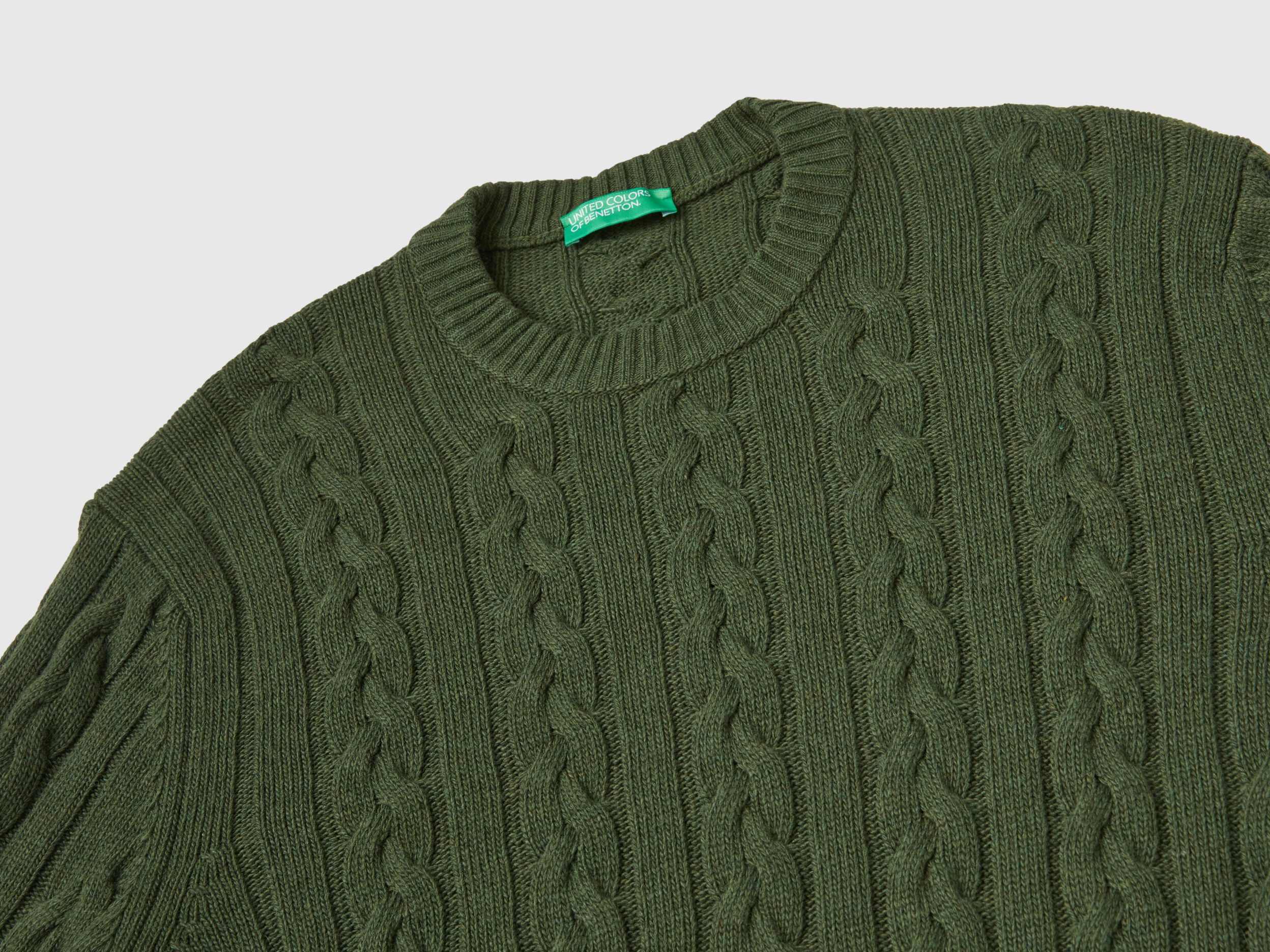 最新情報 Dark - blend cashmere in sweater knit Cable Green Benetton | トップス