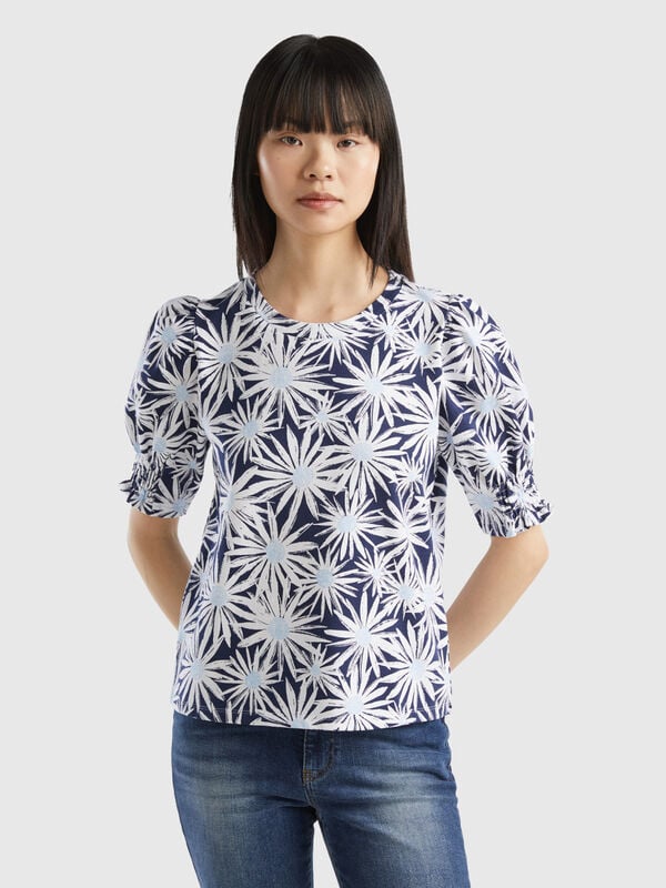 Camiseta de algodón orgánico con estampado de flores Mujer