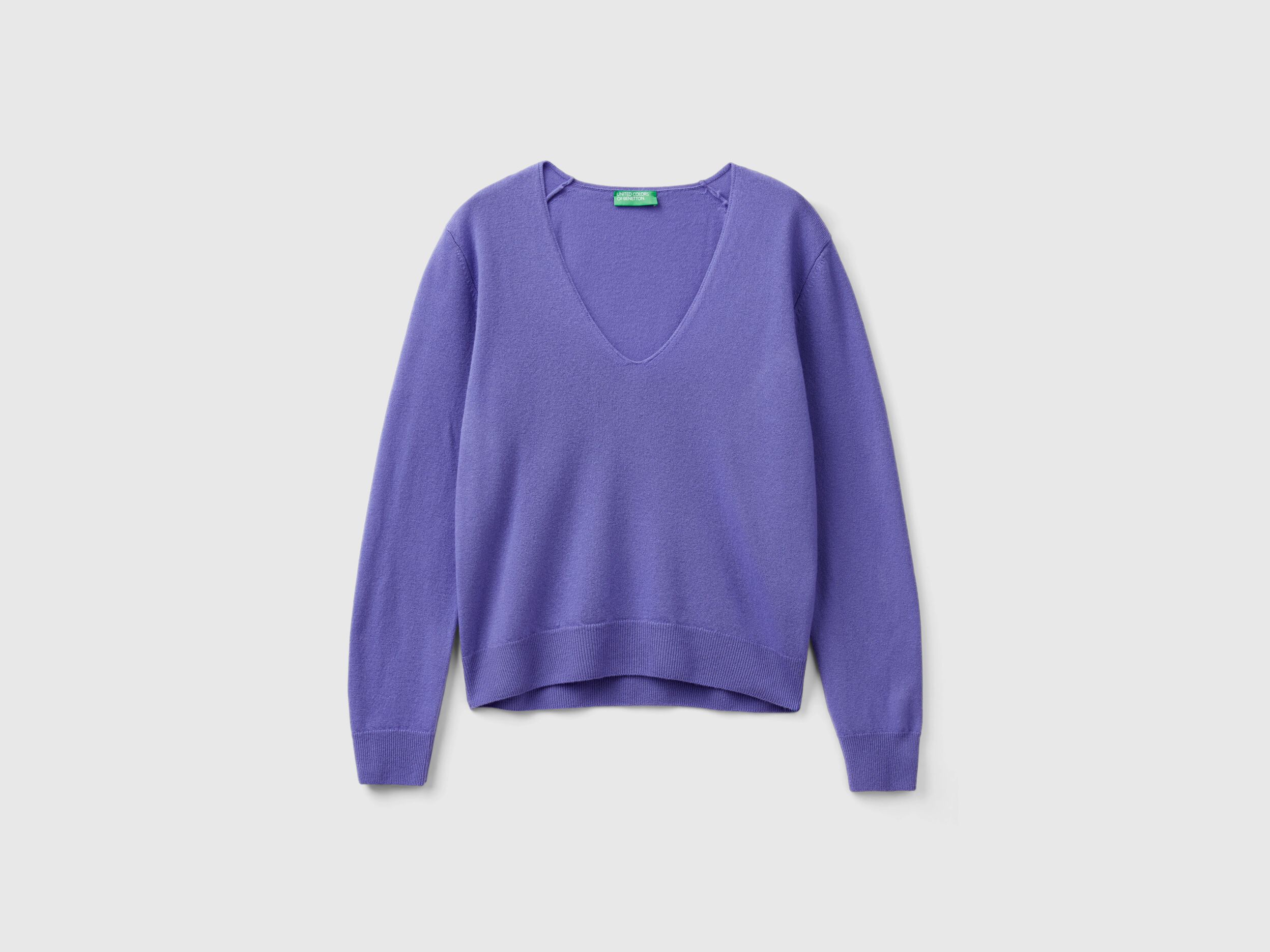 Purple V neck sweater in pure Merino wool Purple Benetton