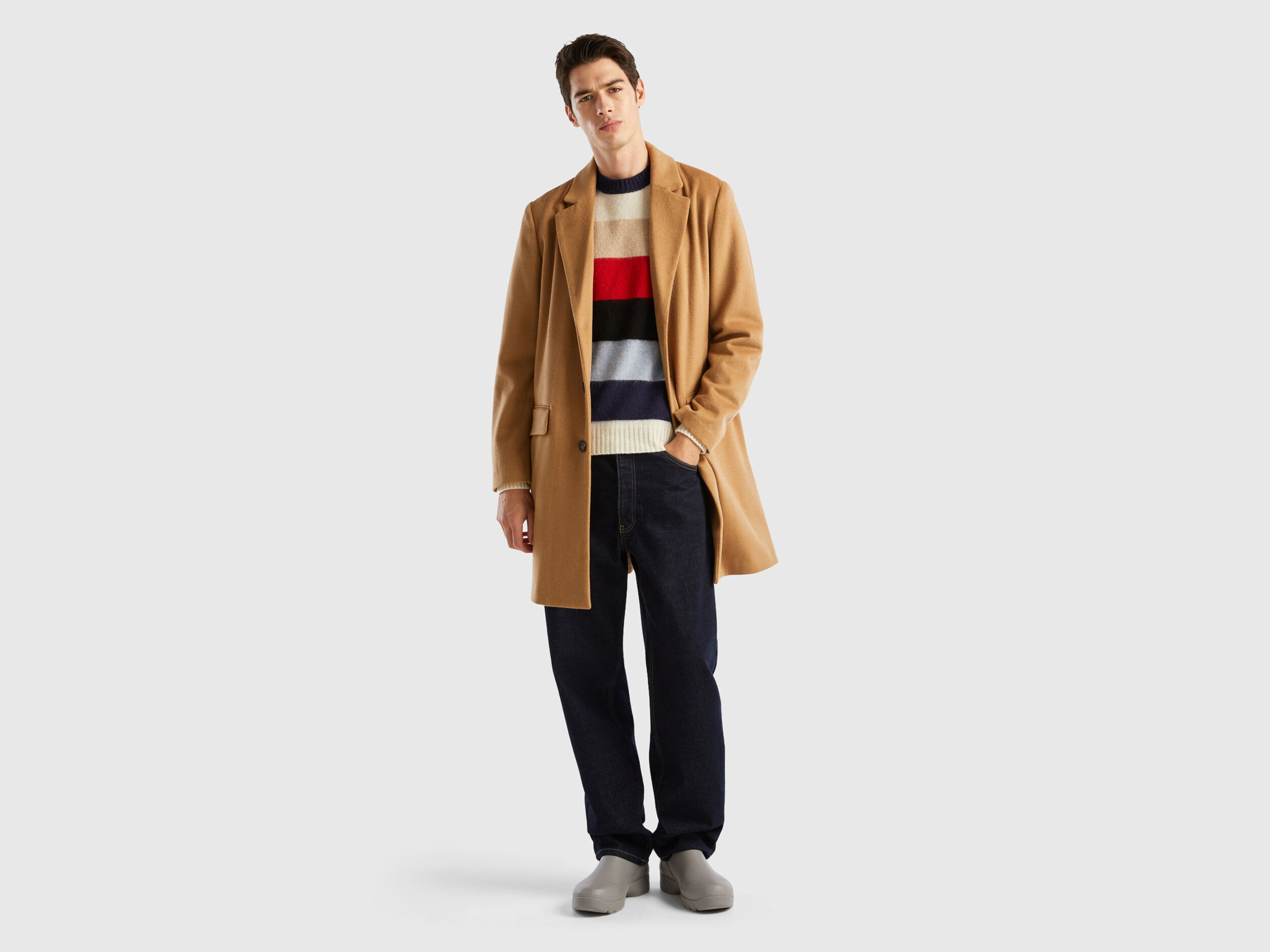 Lined coat in wool blend Camel Benetton