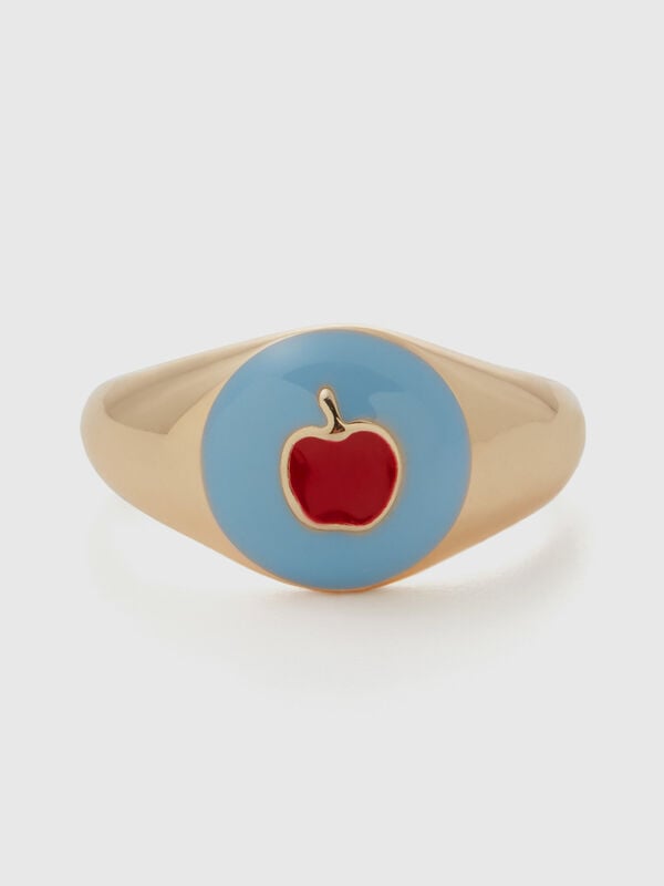 Sky blue ring with apple motif Women