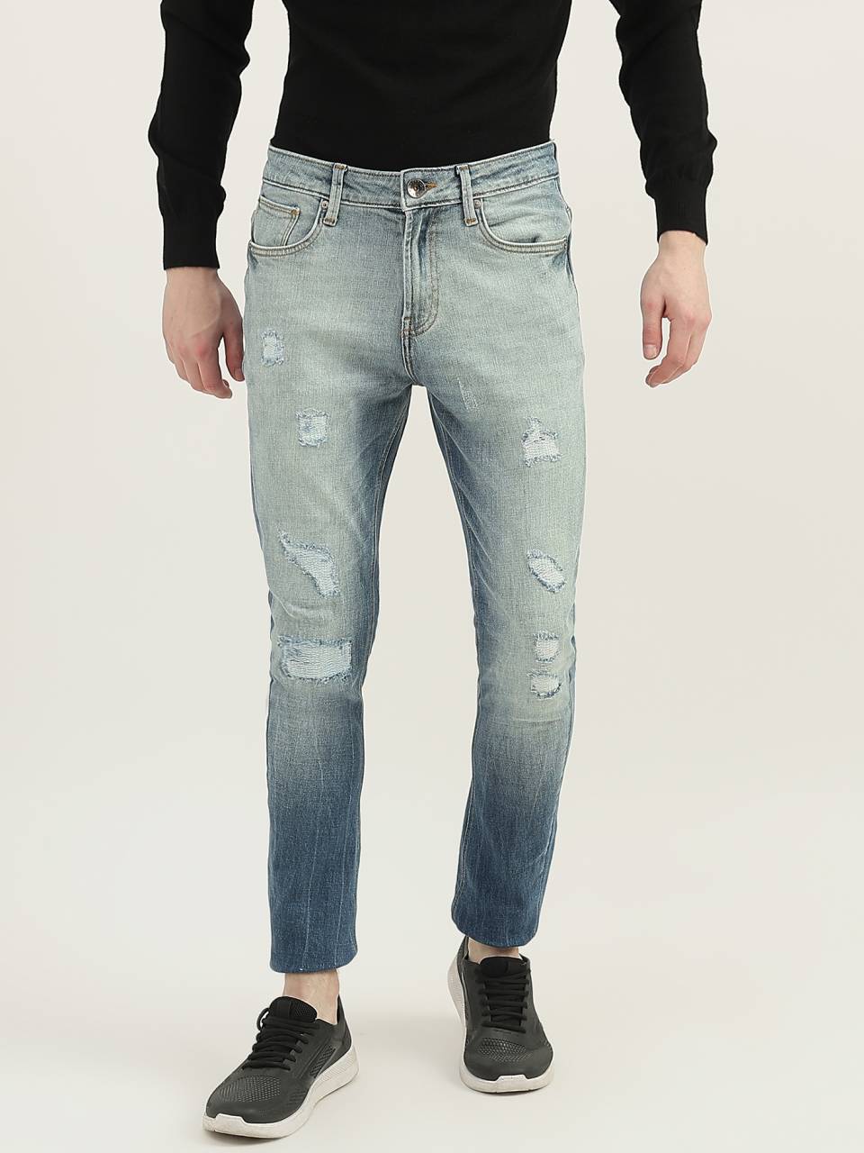 Men Solid Carrot Fit Jeans Blue Benetton