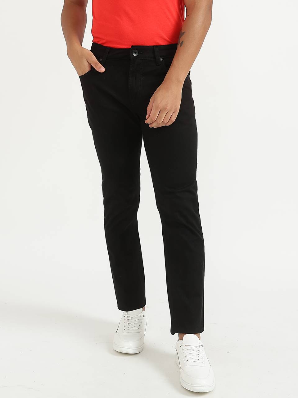 Men Black Solid Skinny Fit Jeans Black Benetton