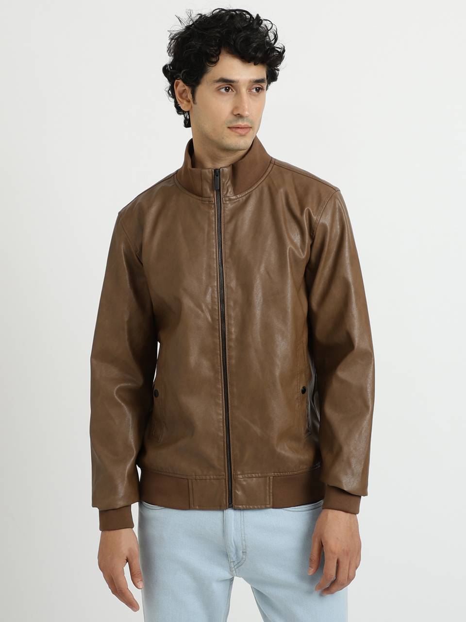 人気デザイナー Men Benetton | Brown - Jacket Neck High Solid ジャケット・アウター