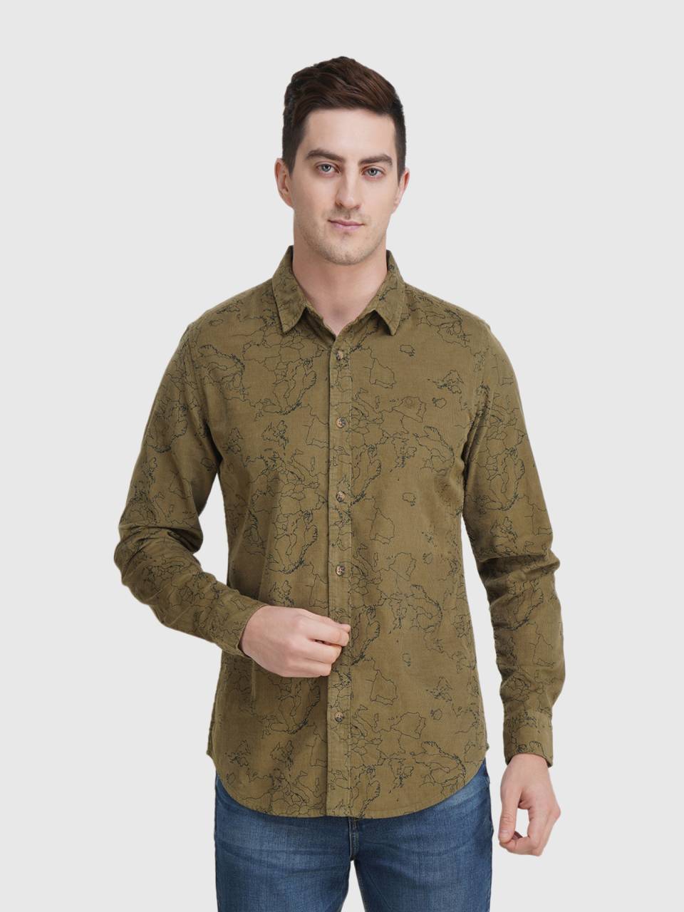 Corduroy Shirt With Print - Brown | Benetton