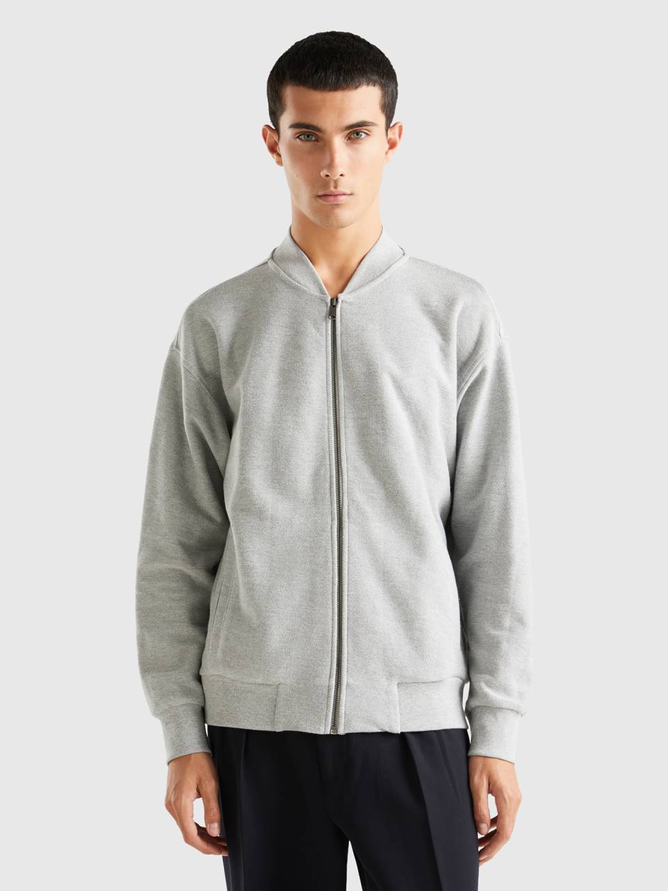 Zip up sweat bomber jacket Light Gray Benetton