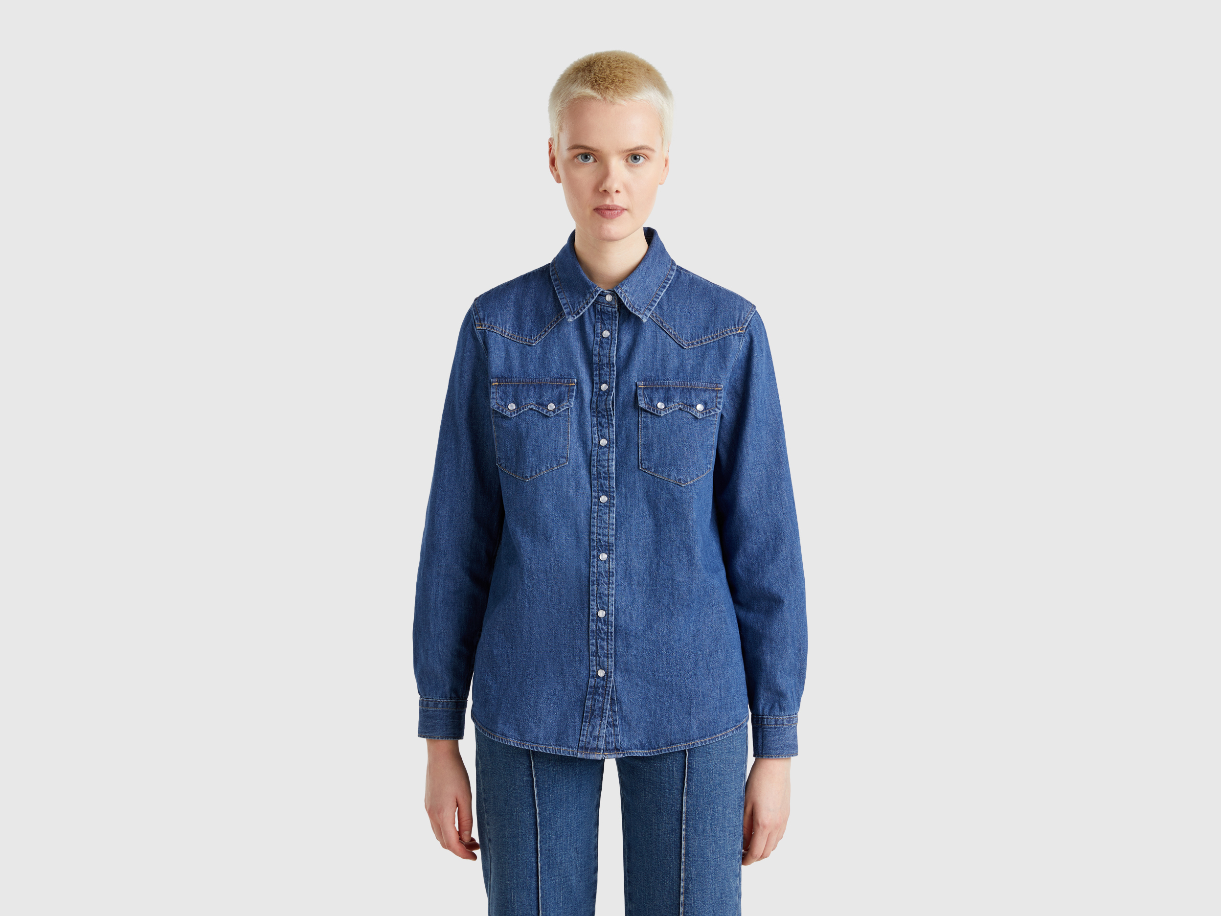 Western denim shirt - Blue | Benetton